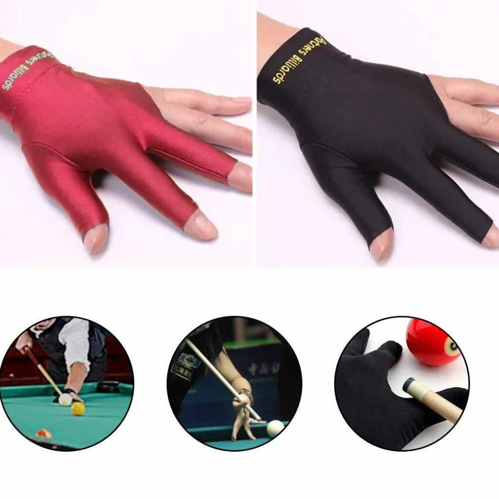 POFET Guanti da biliardo a 3 dita in lycra per mano sinistra, rosso blu nero grigio