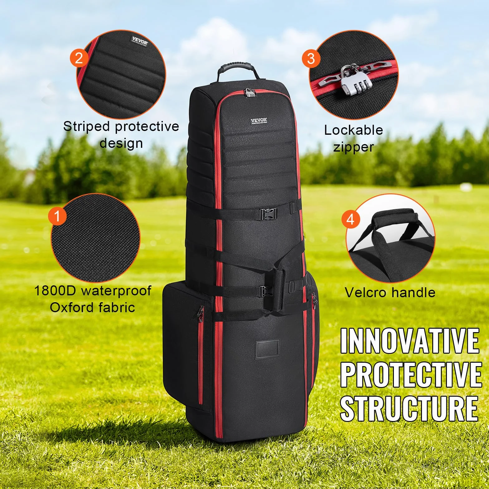 VEVOR Borsa da Viaggio per Golf, Custodia Morbida da Viaggio per Esterni, in Poliestere Oxford 1800D Resistente, Impermeabile, Imbottita con Ruote, Borsa Pieghevole per Mazze da Golf per Aereo
