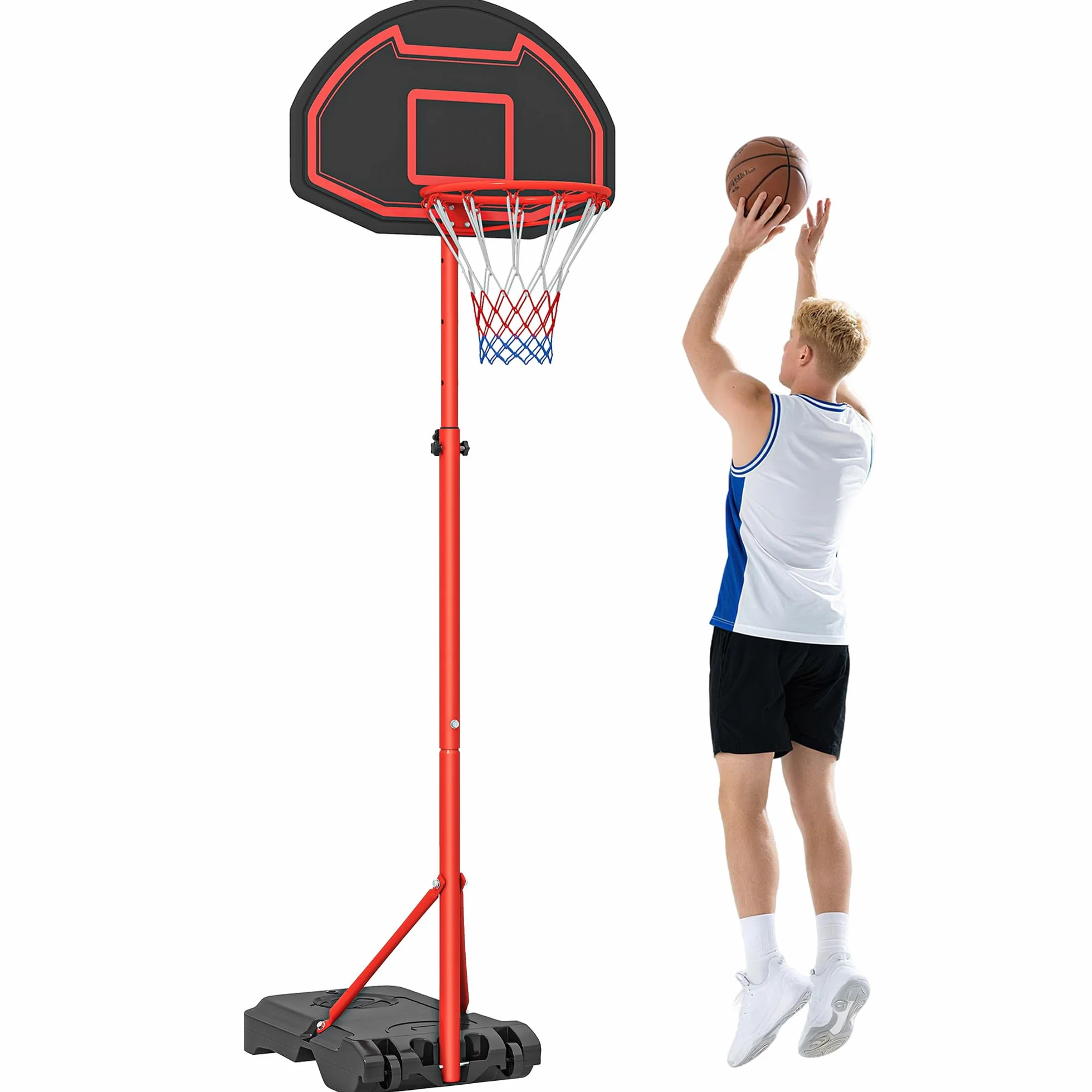 HOMCOM Canestro Portatile Canestro Basket da Esterno con Altezza Regolabile 193.5-248.5cm e Base da Riempire con Acqua o Sabbia, in Acciaio e Nylon 73x49x194-249cm