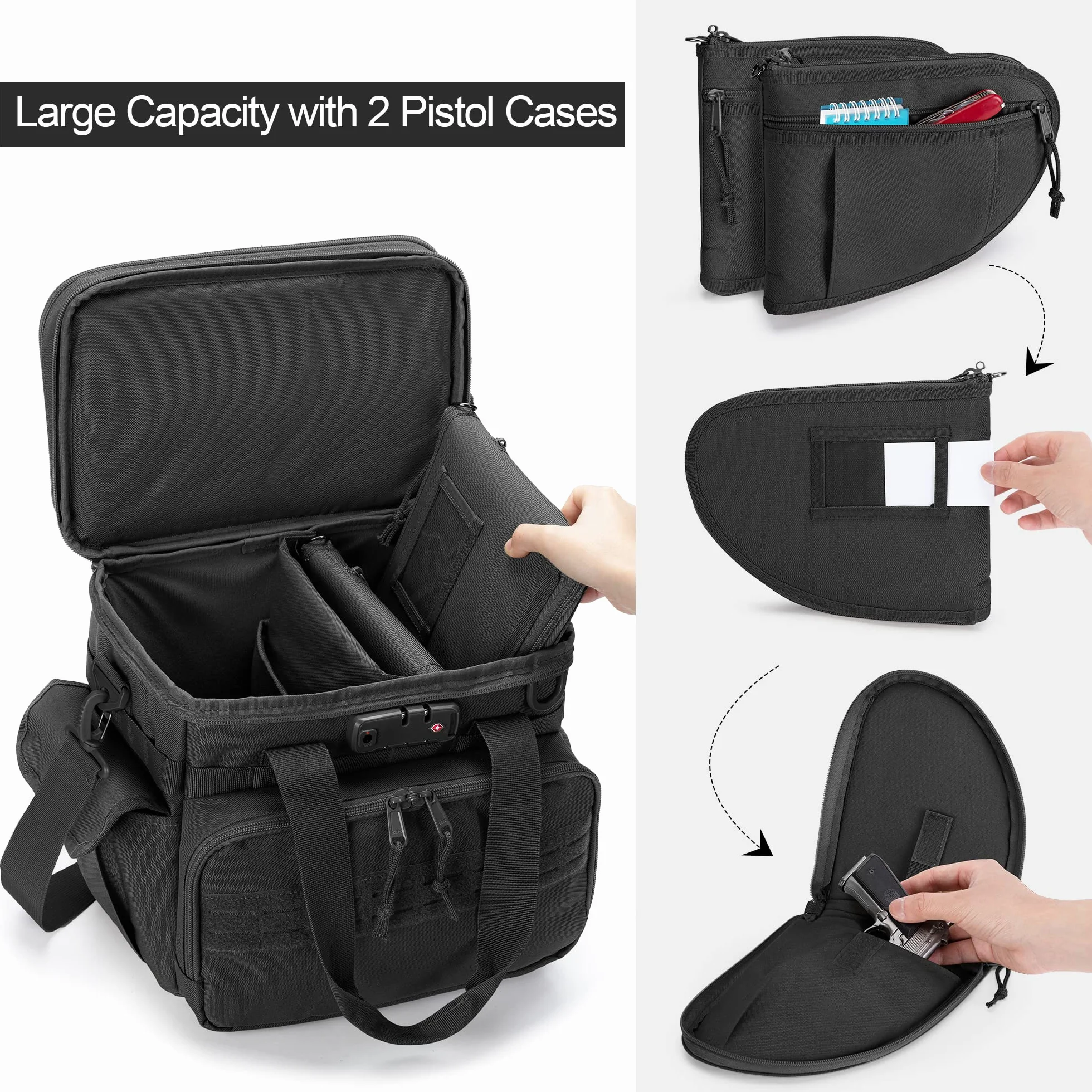 Borsa tattica per tiro GOBUROS con 2 custodie per pistola, lucchetto TSA e 12 scomparti per caricatori