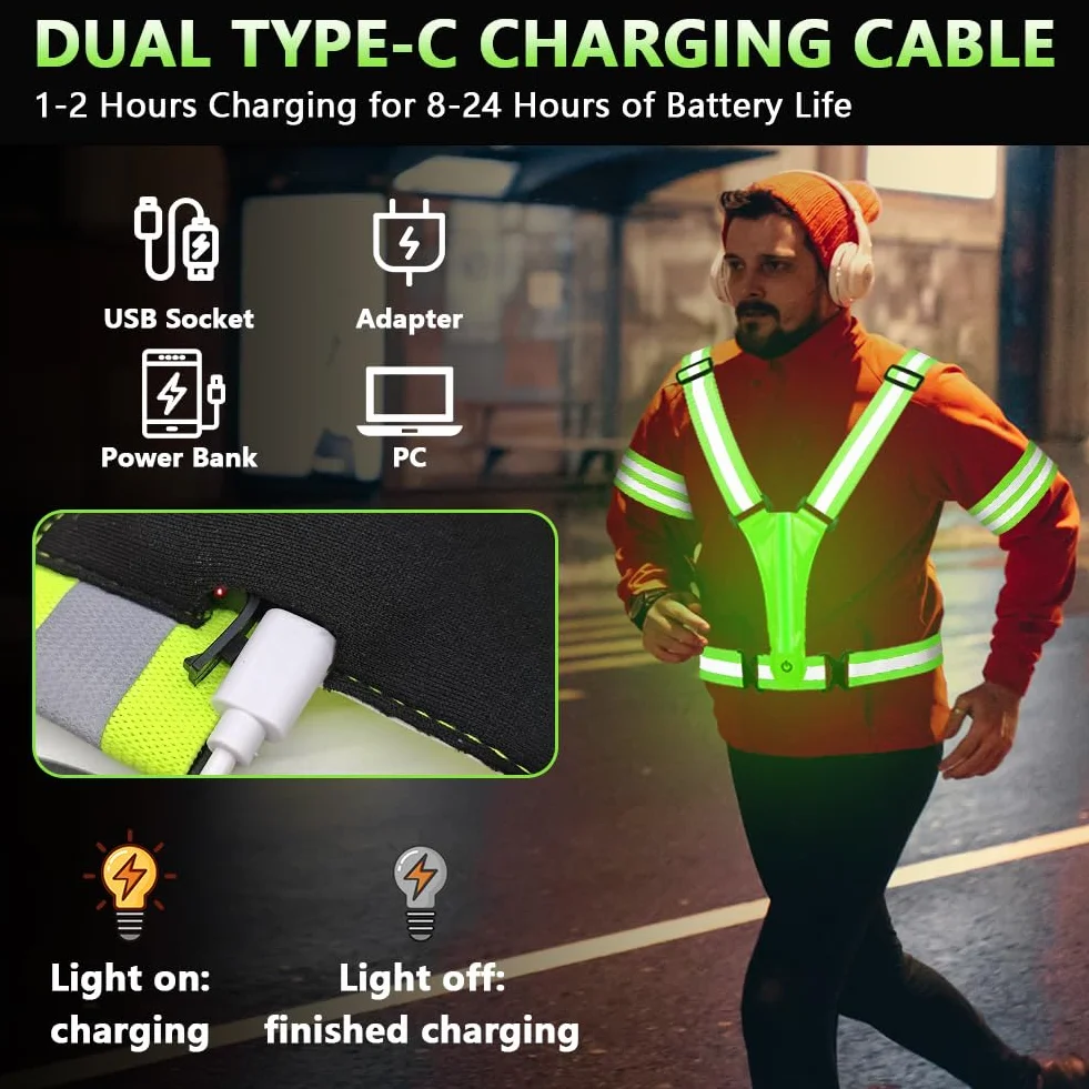 LED Gilet Catarifrangente Ricaricabile USB per Running Ciclismo Jogging Notturni