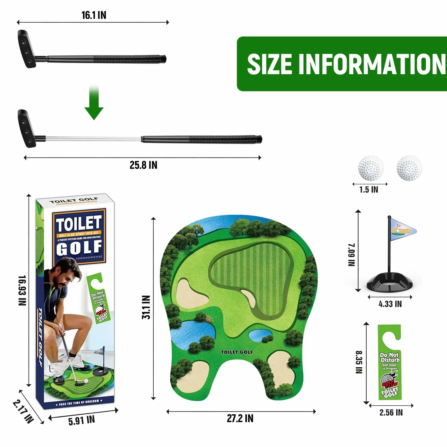 Mini Golf Set Regalo con Mazze Scalabili, Tappetino da Putting, 2 Palline e Gancio per Porta
