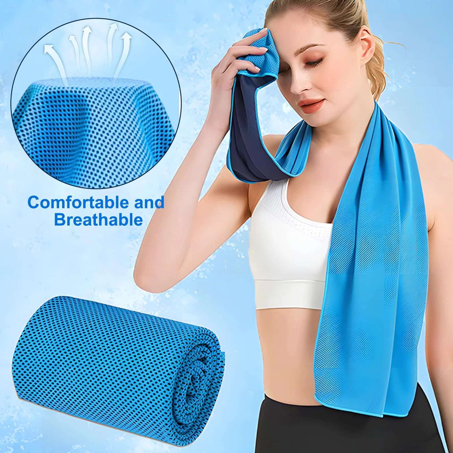 Asciugamano Raffreddamento Sportivo 100x30cm con Fasce da Polso per Golf Tennis Yoga
