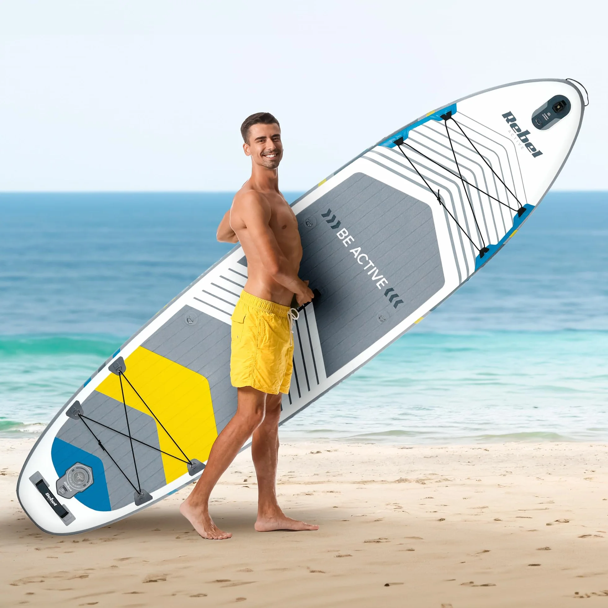 Rebel Electro Tavola da SUP gonfiata 335 cm con sedile, zaino e pompa a pagaia RBA-4507-WH