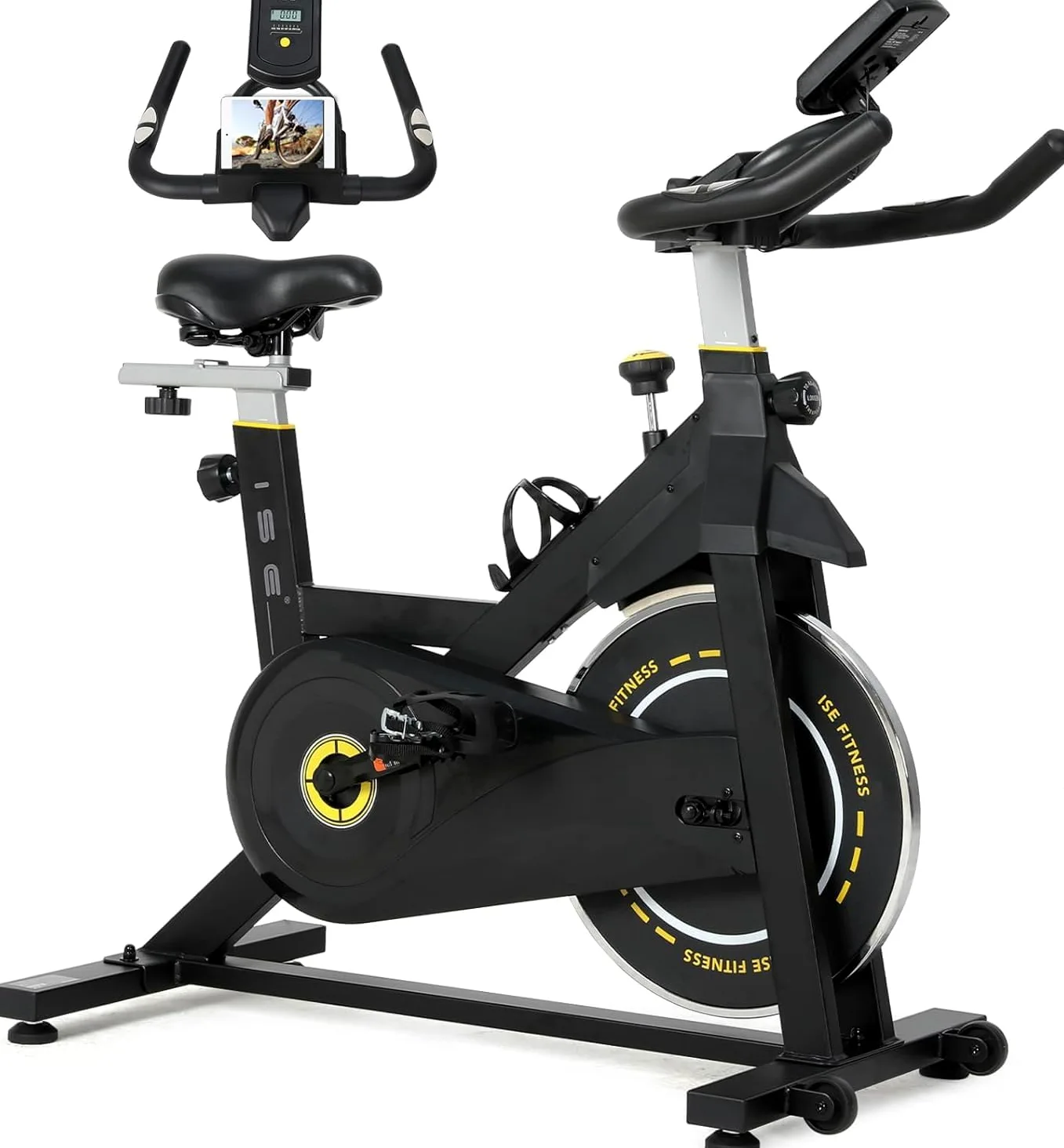 ISE Cyclette da Casa con Resistenza Regolabile, Cyclette per Casa Professionale con Schermo LCD Supporto per Smartphone Exercise Bike per Palestra a Casa
