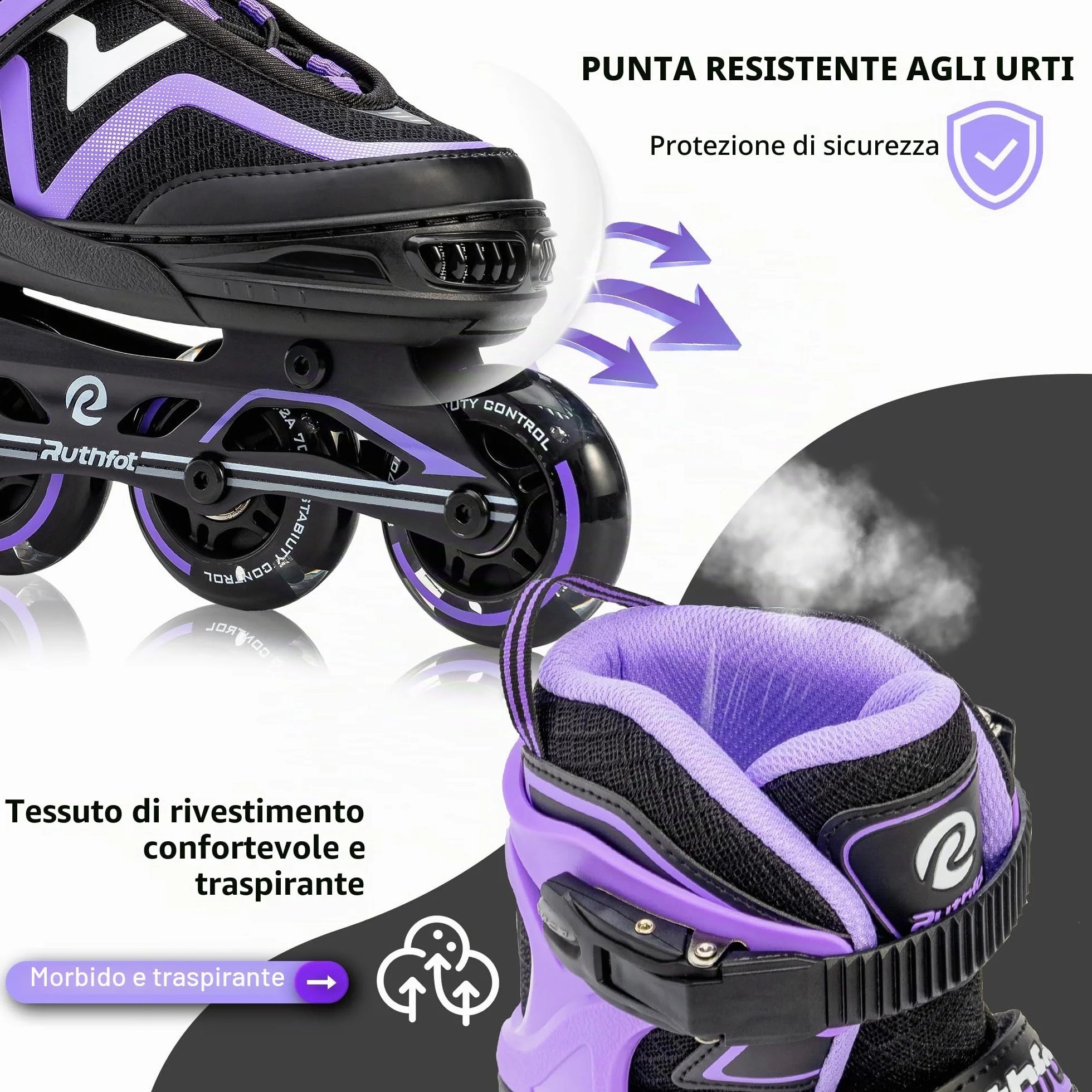 Ruthfot Pattini in linea regolabili per bambini, ragazzi e ragazze, pattini luminosi per bambini dai 6 ai 12 anni, patine luminose per uomini e donne