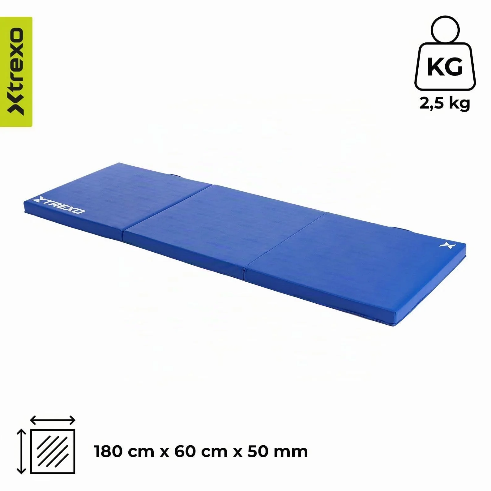 XTREXO Materasso da ginnastica pieghevole, 180 x 60 x 5 cm, 3 pezzi, rivestimento in pelle ecologica resistente all'abrasione, schiuma di polietilene flessibile, maniglia per il trasporto, facile da