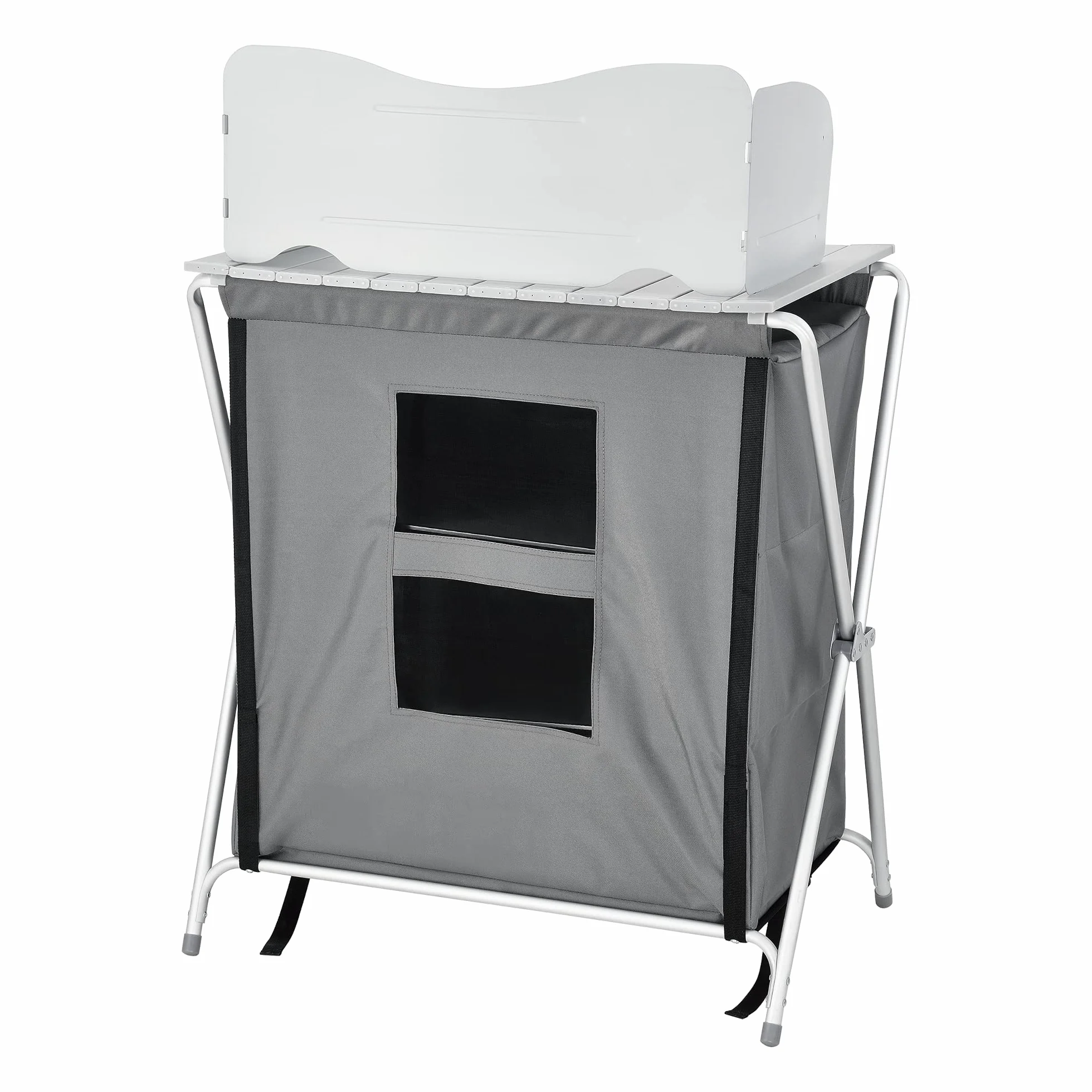 Mobile Portatile da Campeggio Credenza Cucina Pieghevole con Ripiani e Borsa di Trasporto Telaio in Alluminio 110x70x52 cm Grigio Scuro