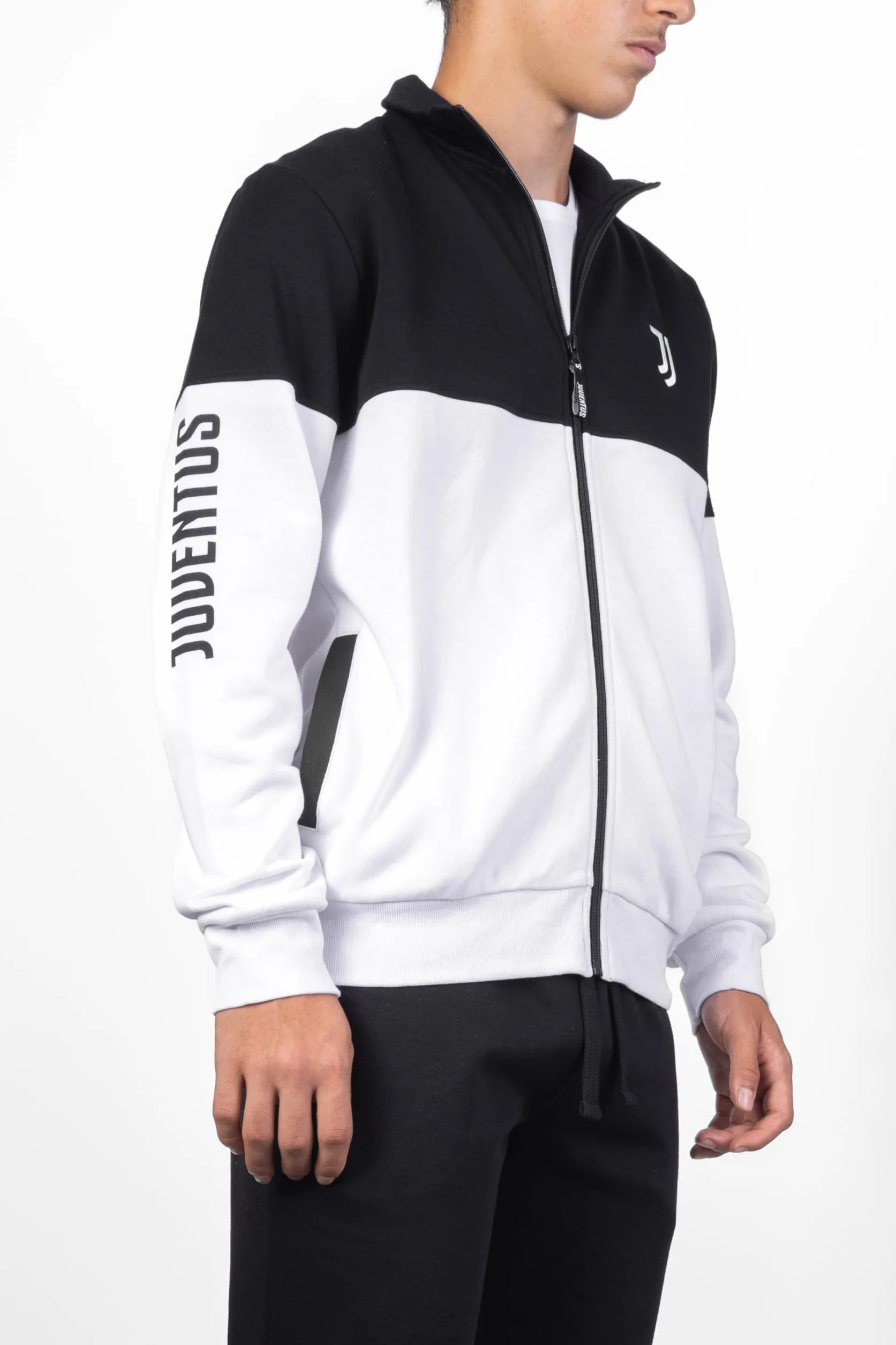 Juventus Blusa Homewear Felpa Garzata Cotone Full Zip Bianco Nero Logo
