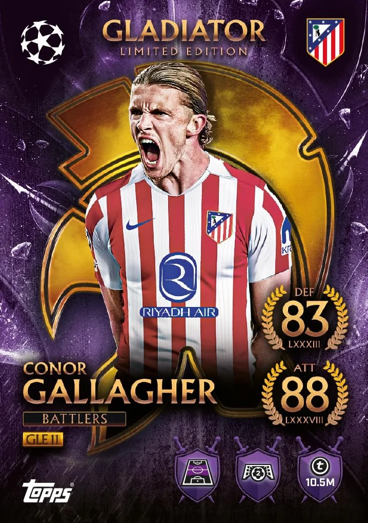 Topps UCC Match Attax 2025/26 Mega Tin Battlers 45 carte Match Attax 3 carte esclusive Gladiators LE