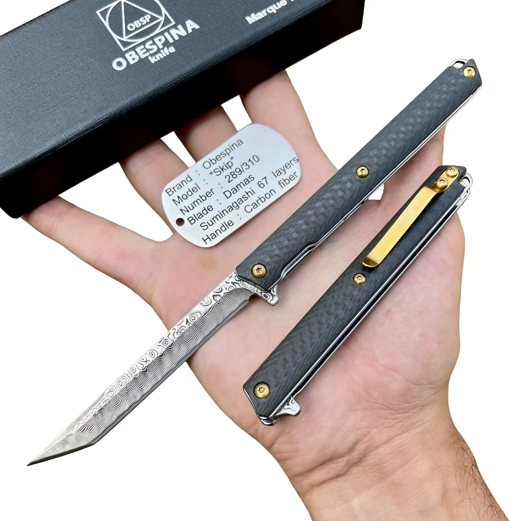 Coltello pieghevole Skip Damasco Numerato Fibra Carbonio Tasca Serie Limitata Campeggio Regalo Uomo Caccia Custom Gold Gentleman Folder Cuscinetto Leggero Tanto Moderno Tagliente Marca