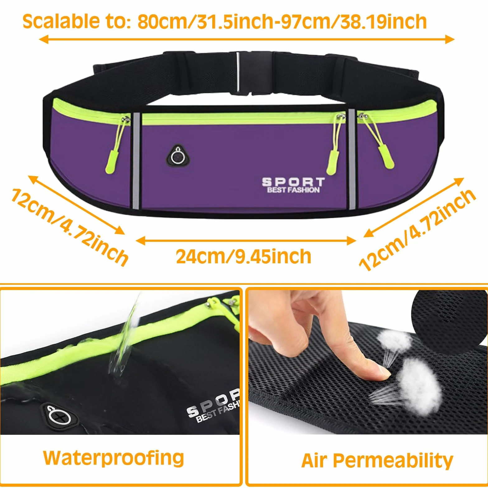 Marsupio Running Impermeabile Sportivo con Borsa a Rete per Borraccia - Fitness Corsa