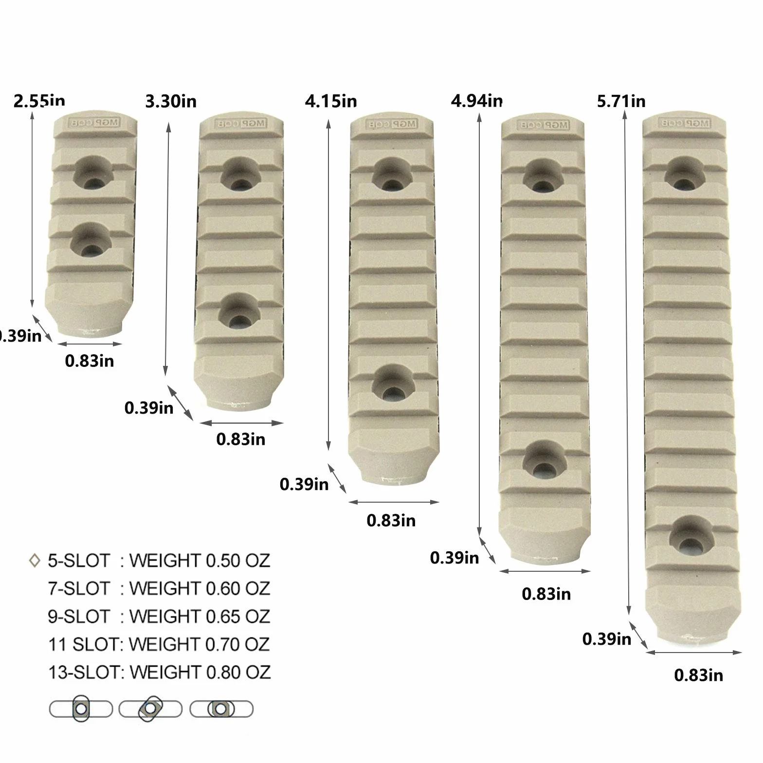 Accessori M-Lok Picatinny Leggeri 5 Slot 7 Slot 9 Slot 11 Slot 13 Slot con 10 Dadi a T 10 Viti 1 Chiave Inglese