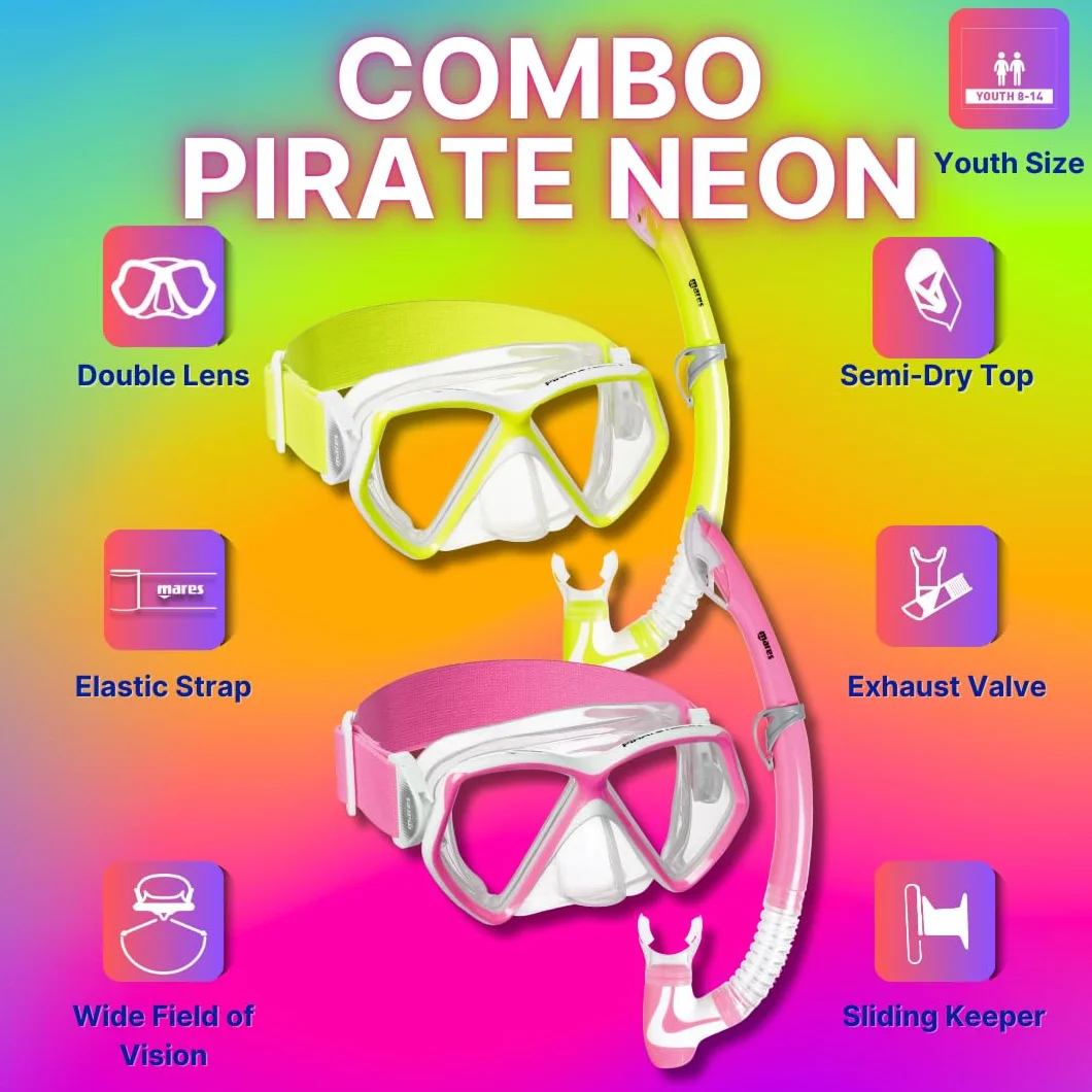 Mares Combo Pirate Neon – Set maschera e boccaglio bambini 8–14 anni