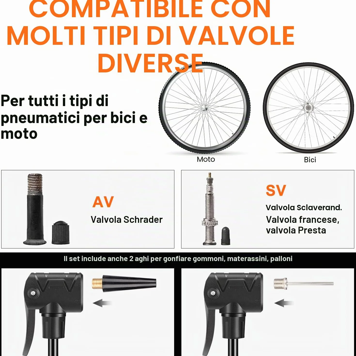 Pompa per bicicletta con manometro 11 bar/160 psi per strada, e-bike, MTB