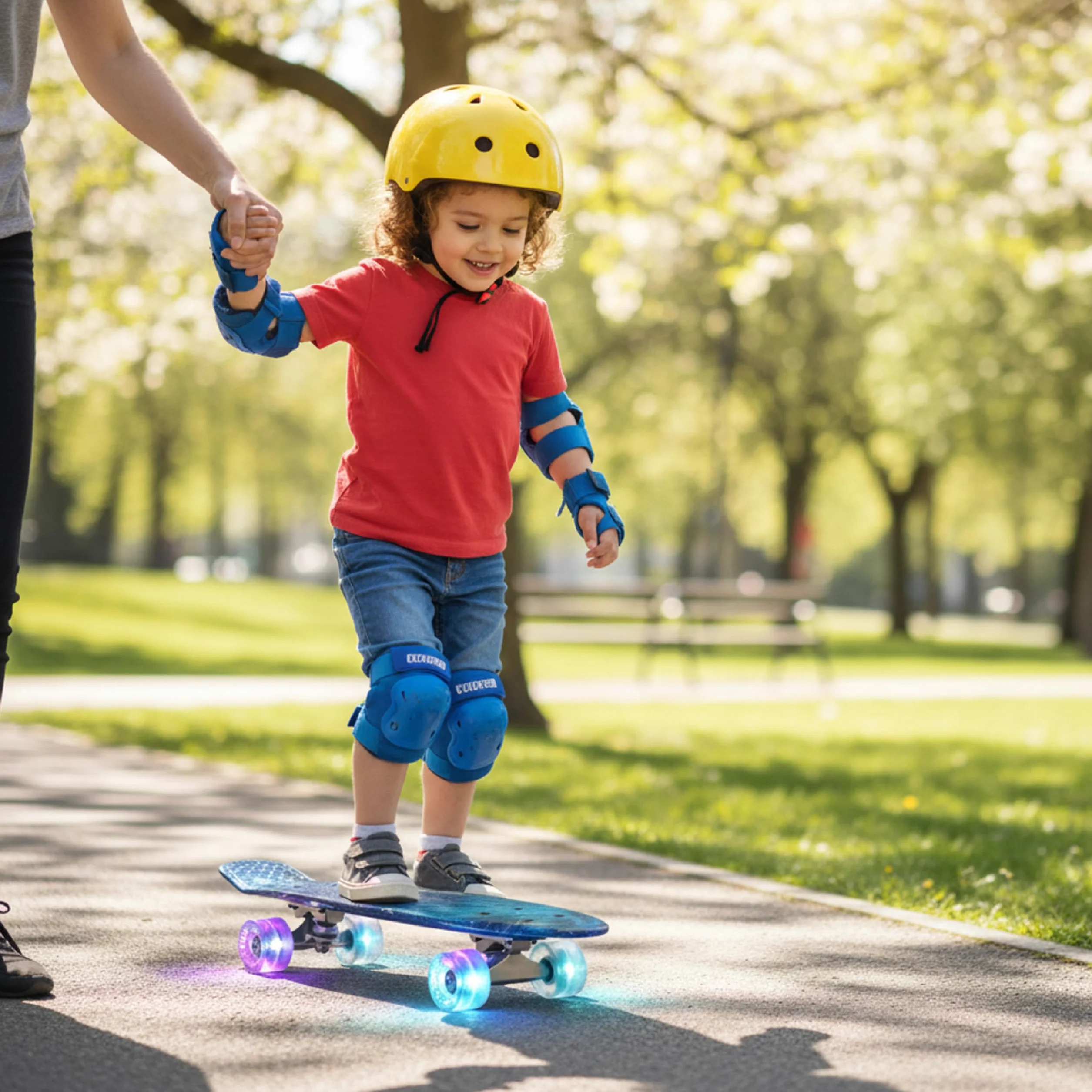 Baroni Toys Skateboard per Bambini dai 3 Anni, Skate Completo con Ruote LED Luminose Senza Batterie, Strumento T-Tool per Regolazione Intergato, 56x14,5x12 cm