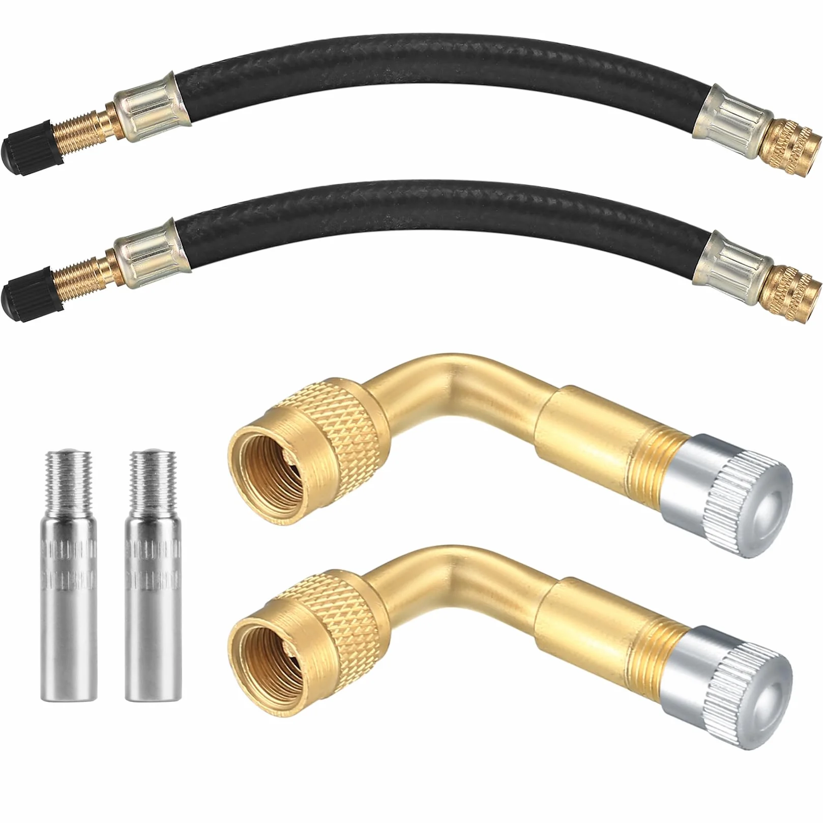 Prolunga Valvola Pneumatici Set, 2 Pezzi Valvole di Estensione a 90 Gradi in Rame, 2 Pezzi Gomma Estensori Valvola per Valvole, per Auto, Moto, Biciclette