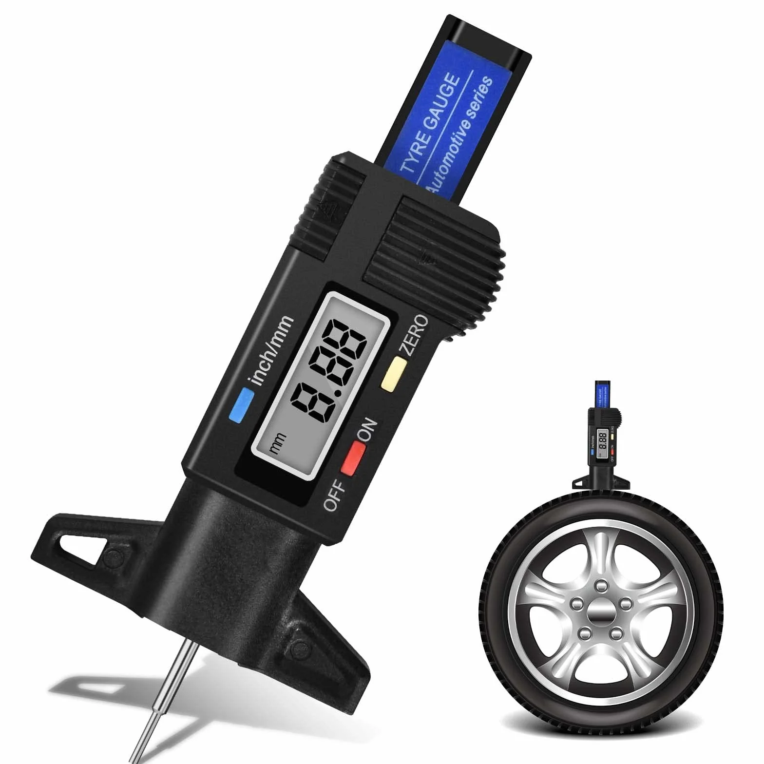 Misuratore Battistrada Pneumatici, Digitale Misuratore di Profondità Battistrada, Calibro per Spessore Battistrada Pneumatico con LCD Display, per Bicicletta Auto Camion Moto 0-25mm