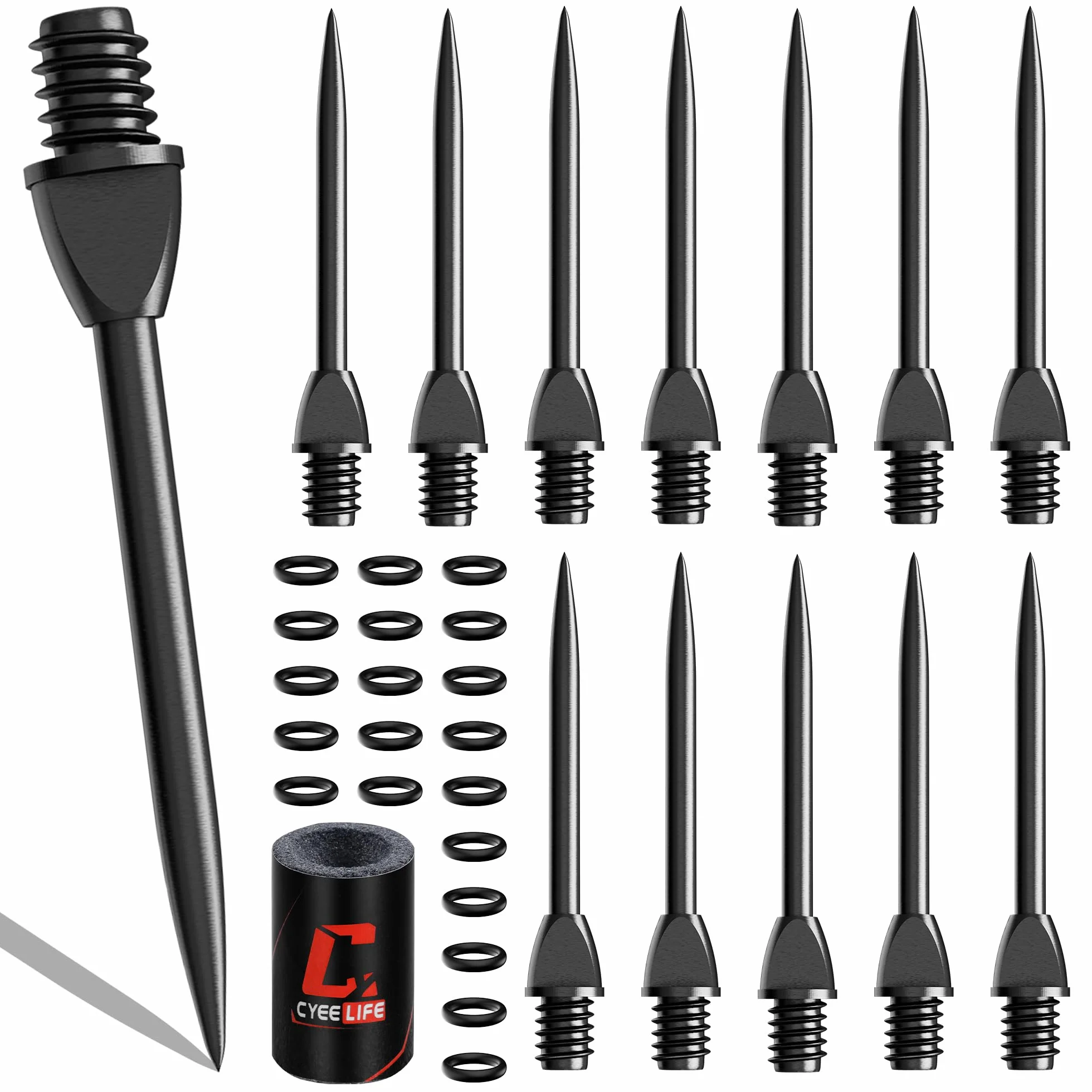 CyeeLife 12 pezzi punte in acciaio 2BA per freccette + affilatore, converti softdart