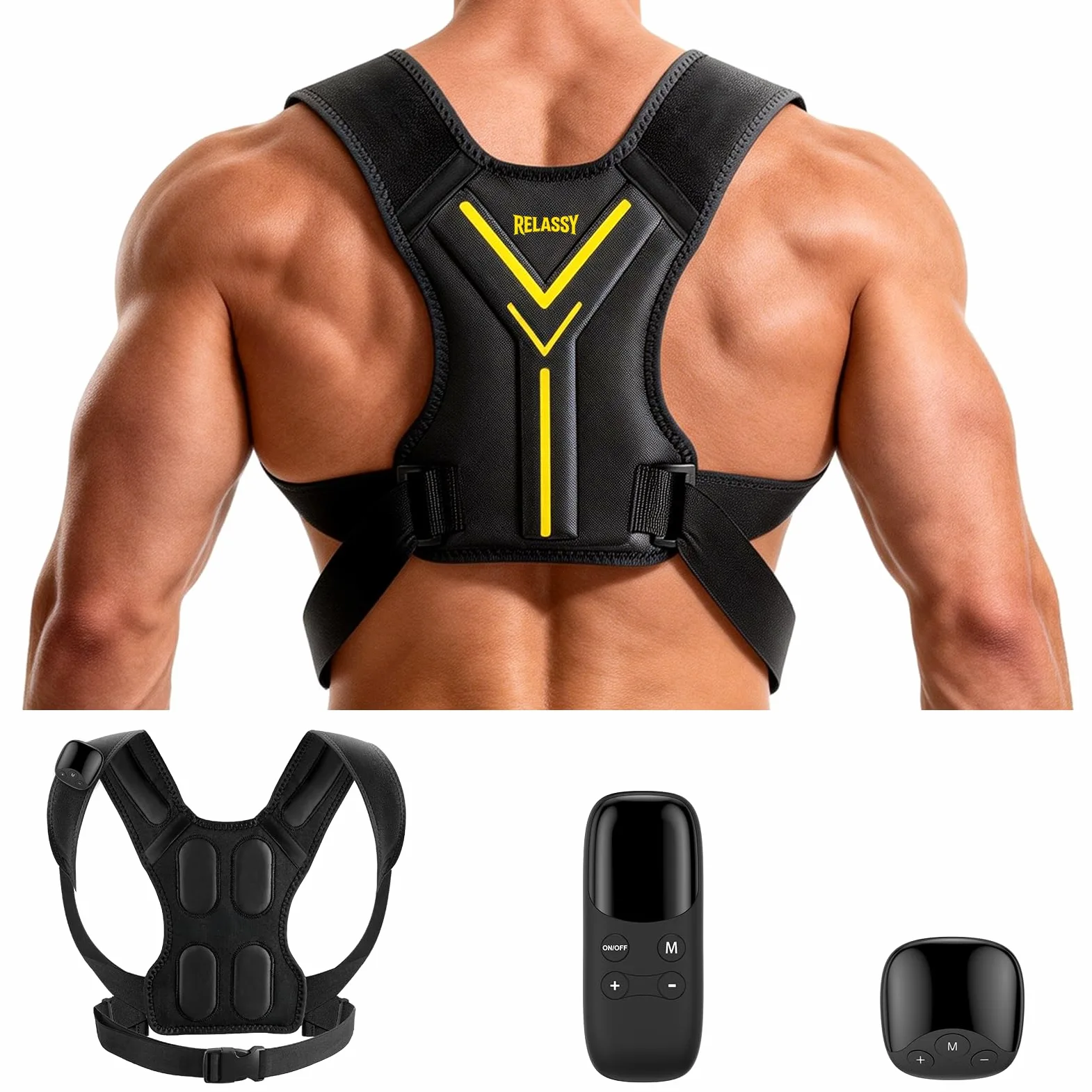Elettrostimolatore Muscolare per Collo e Schiena, EMS Massaggiatore Schiena e Collo, Elettrostimolatore 30 Livelli 10 Programmi con Telecomando, Allenatore per Collo EMS, Stimolatore Muscolare Collo