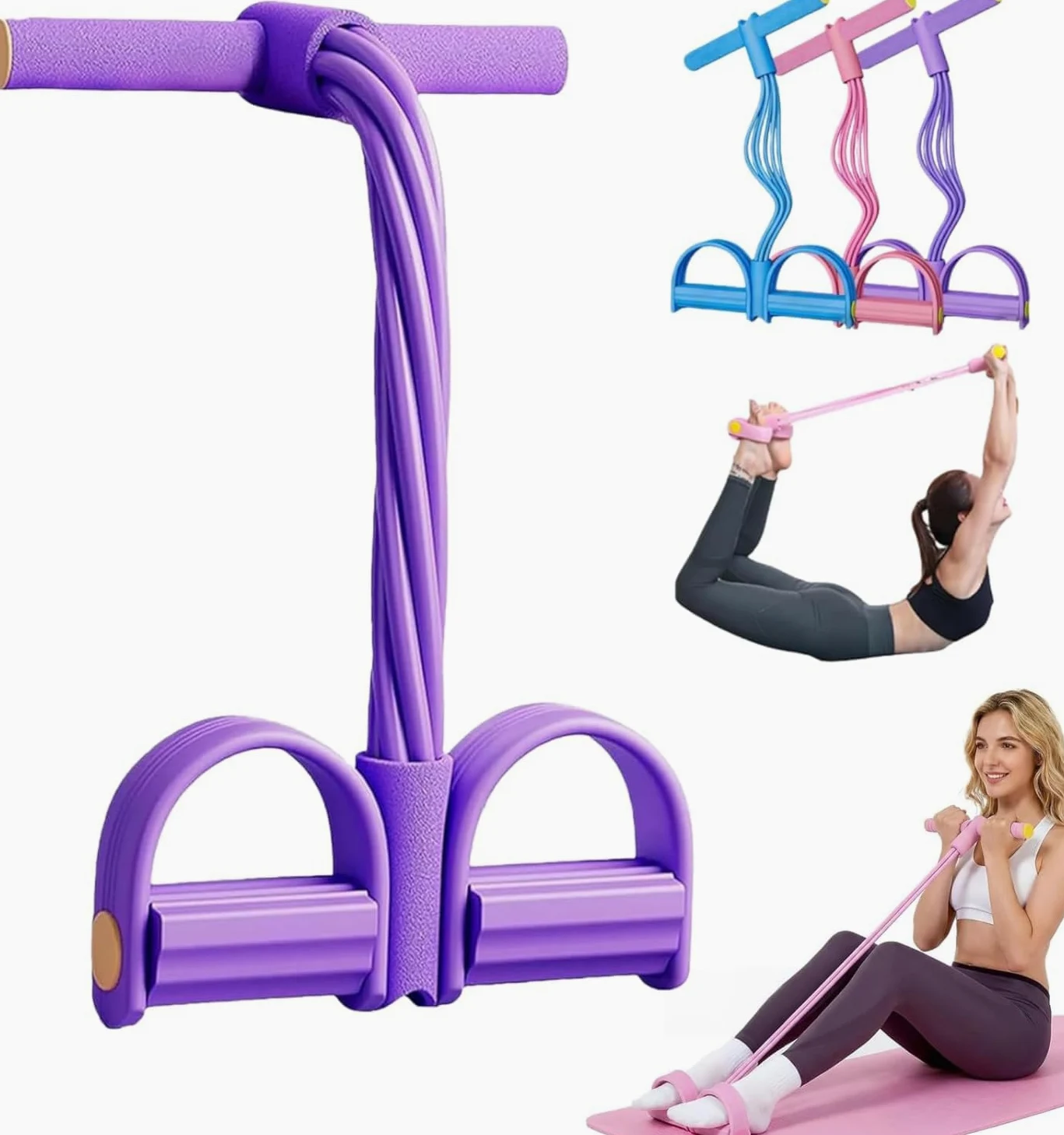 ghfdaz all in One Attrezzo per Addominali, Corde Elastiche 8 Tubi, Addominali Attrezzi, Elastico per Esercizi per Gambe, Addome e Allenamento Casa,Style1-Purple