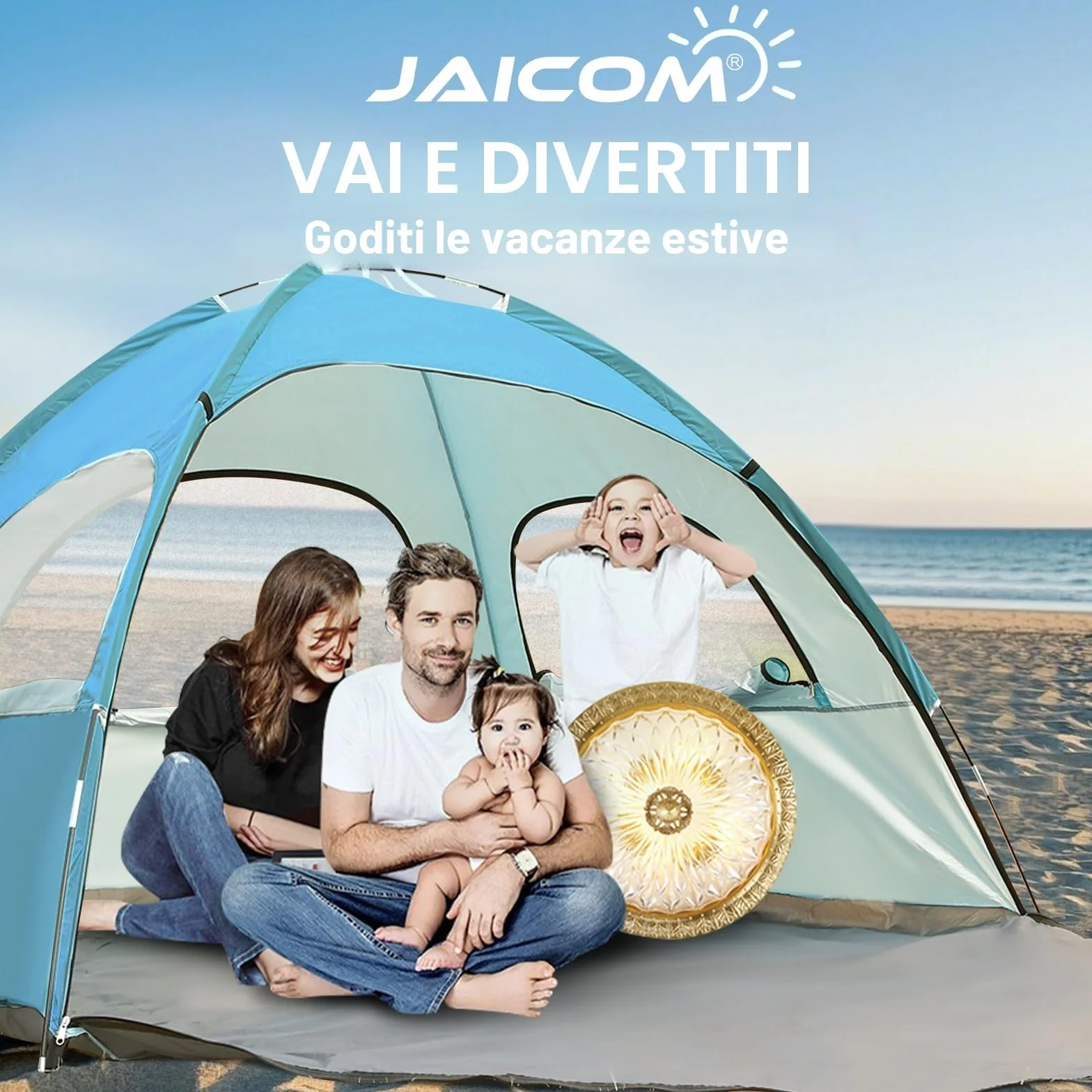 JAICOM Tenda da spiaggia 2-3 persone protezione UV UPF 50+