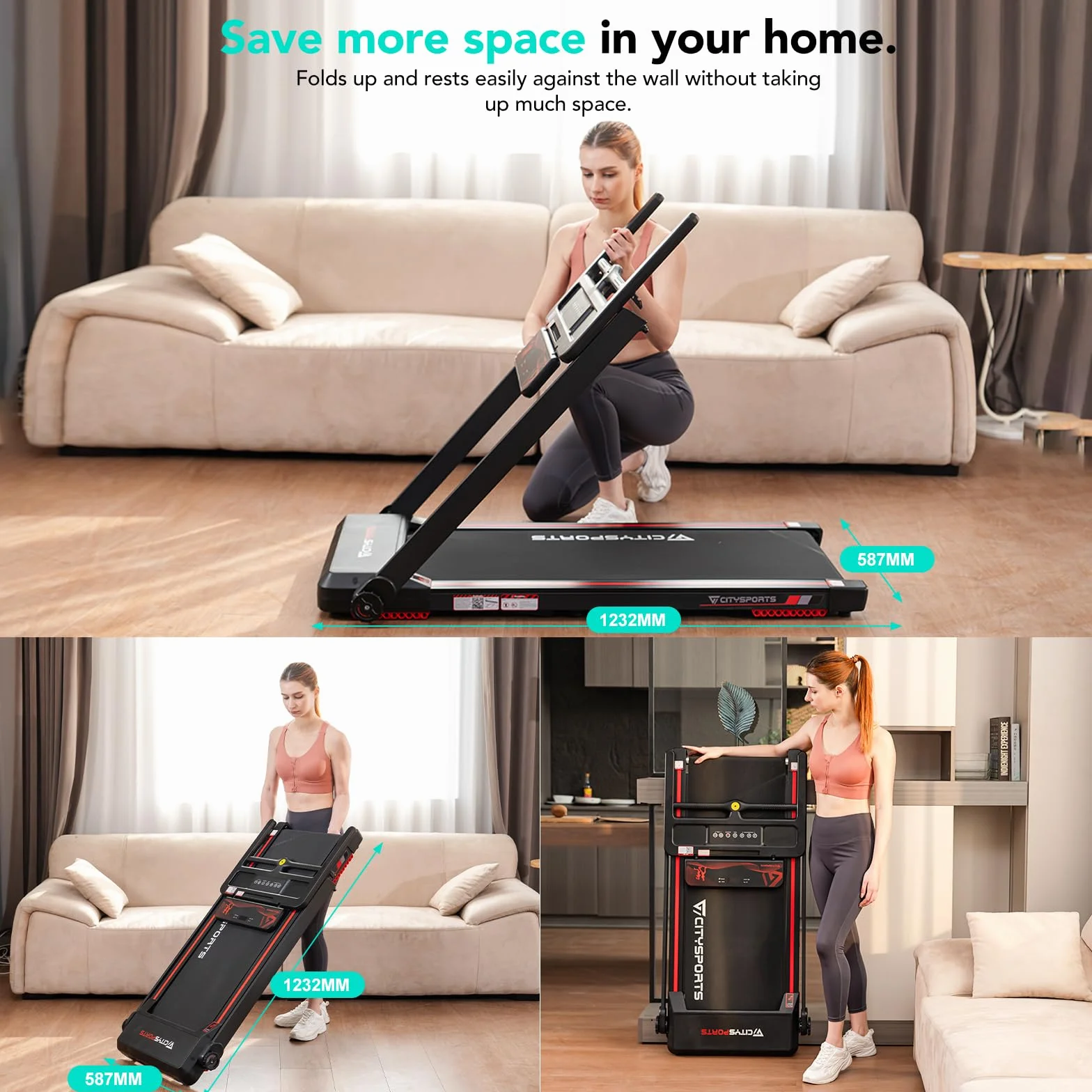 CITYSPORTS Tapis Roulant Elettrico Pieghevole 1-12km/h Salvaspazio Display LED Compatto Casa