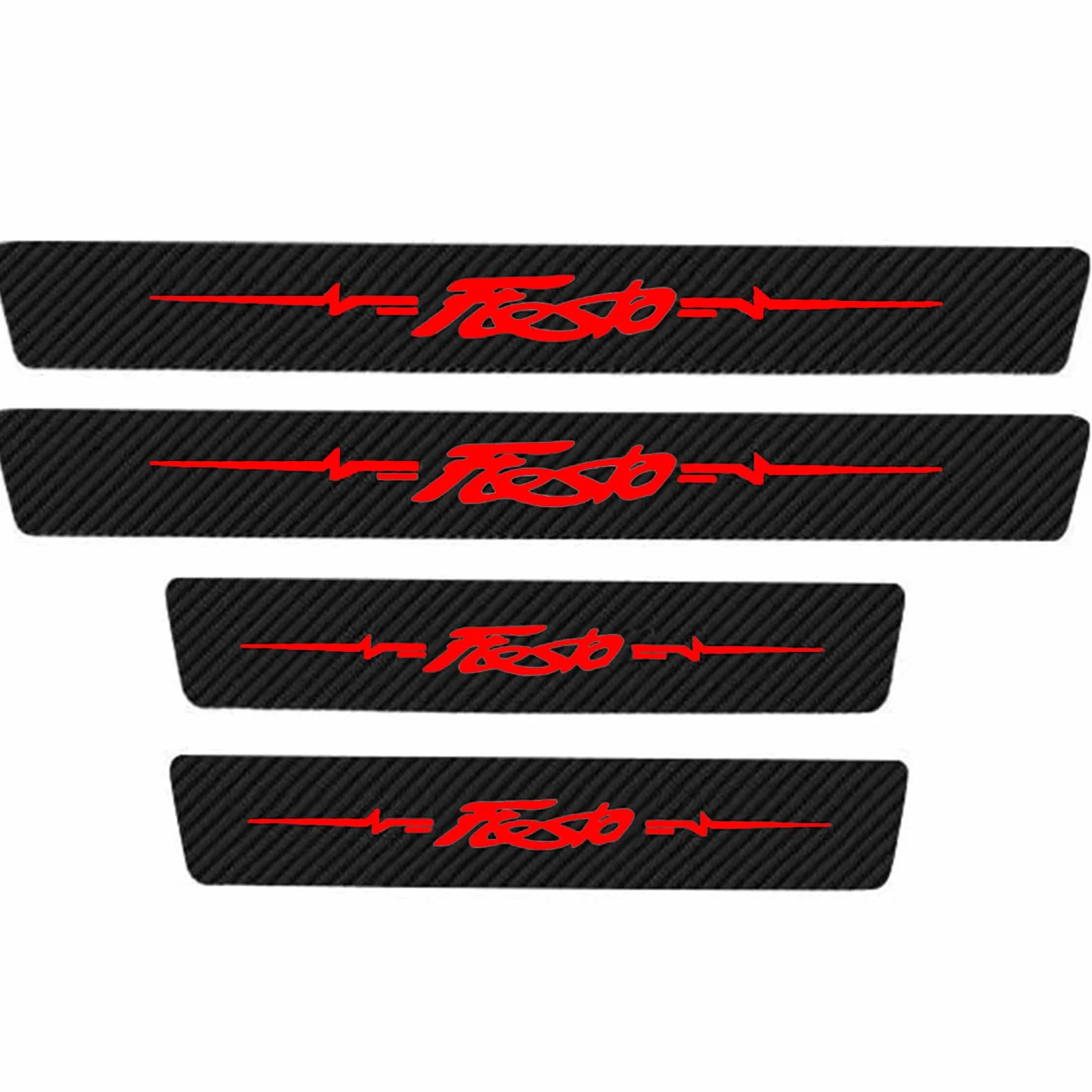 4Pezzi Auto Fibra di Carbonio Battitacco Adesivi, per FO-rd Fiesta, Soglia Porta Anti-Graffio Scuff Piastra di Protezione,Red