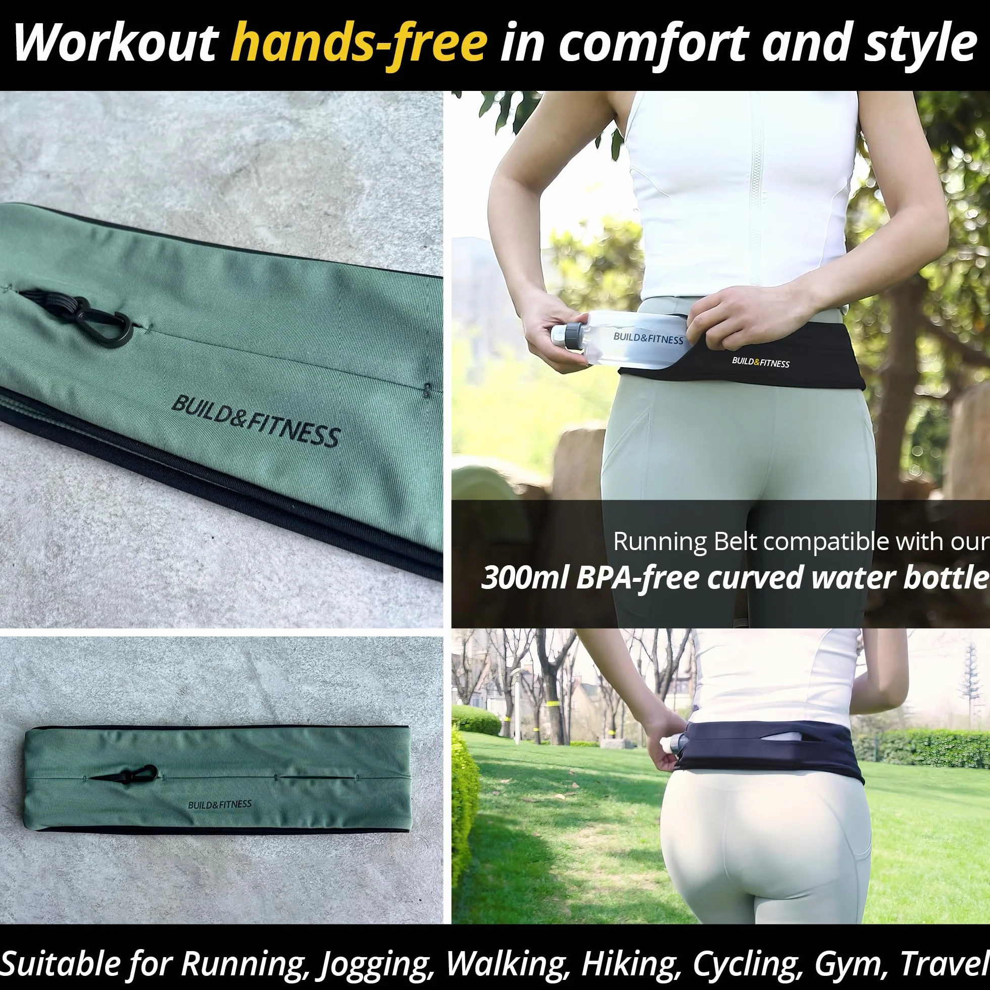 Cintura da corsa Build & Fitness con cerniera, portachiavi, porta telefono, marsupio unisex