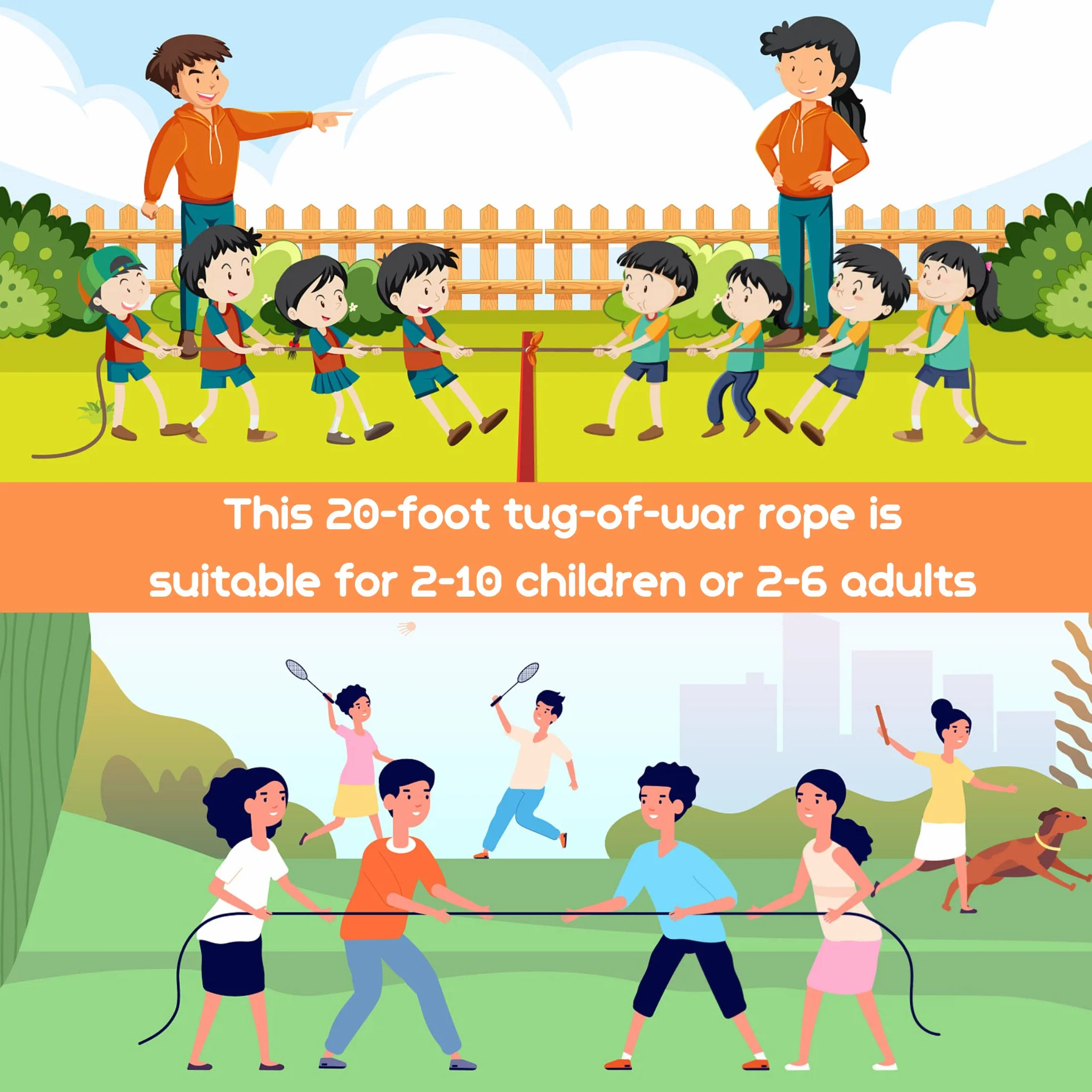 Lubibi Gioco di Corda per Tiro alla Fune 6M, Kit Giochi all'Aperto per Bambini e Adulti, Tug of War con Medaglie