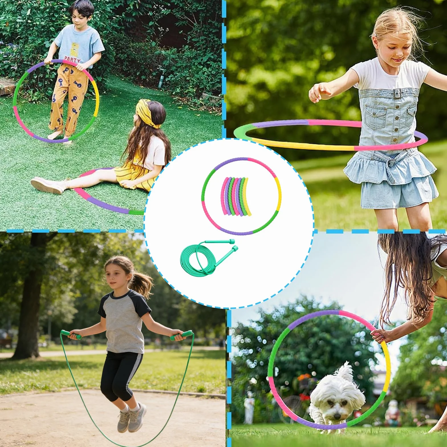 Hula Hoop Smontabile con Corda per Saltare, Kit Fitness 2 in 1 Regolabile per Bambini e Adulti