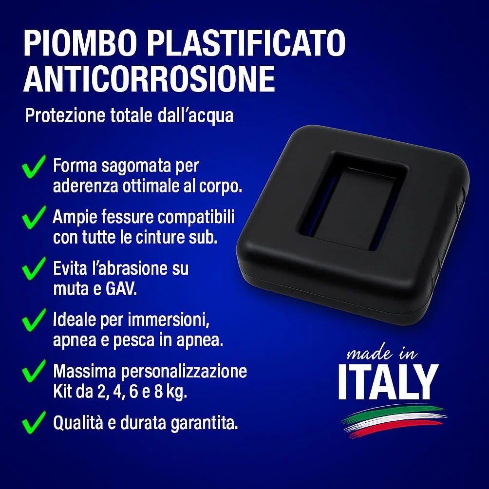 NAMAKA Zavorra Subacquea in Piombo plastificato 2 kg Kit 4 6 8 kg Made in Italy Immersioni Apnea Pesca Sub