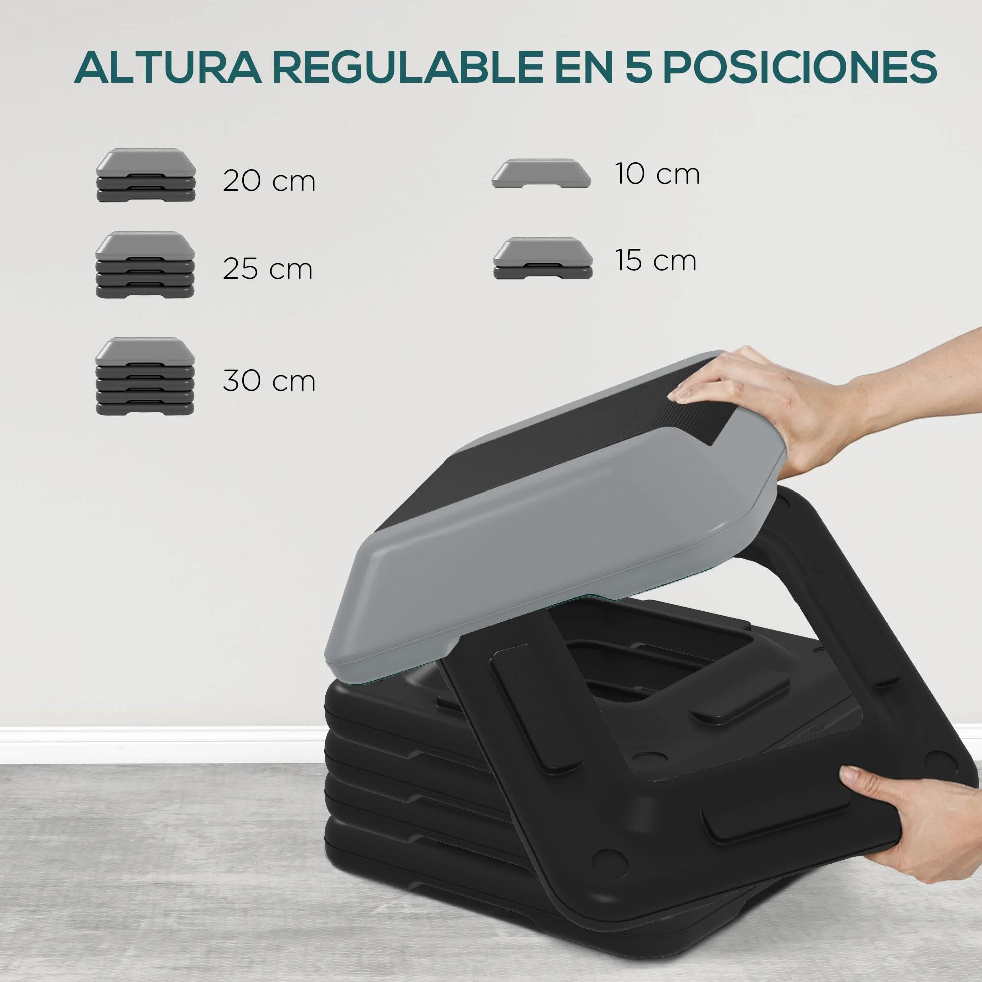 SPORTNOW Step Aerobic Stepper Antiscivolo Altezza Regolabile 10-30 cm Carico 150 kg Allenamento Casa Palestra