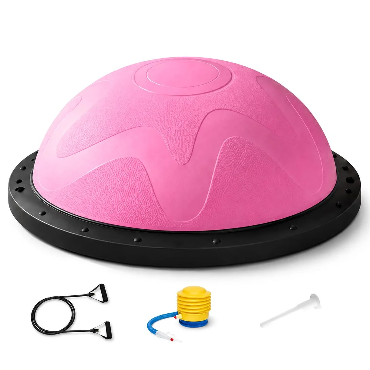 Balance Semisfera Equilibrio con Elastici - Mezza Palla Fitness per Allenamento e Postura - per fitness, Rosa