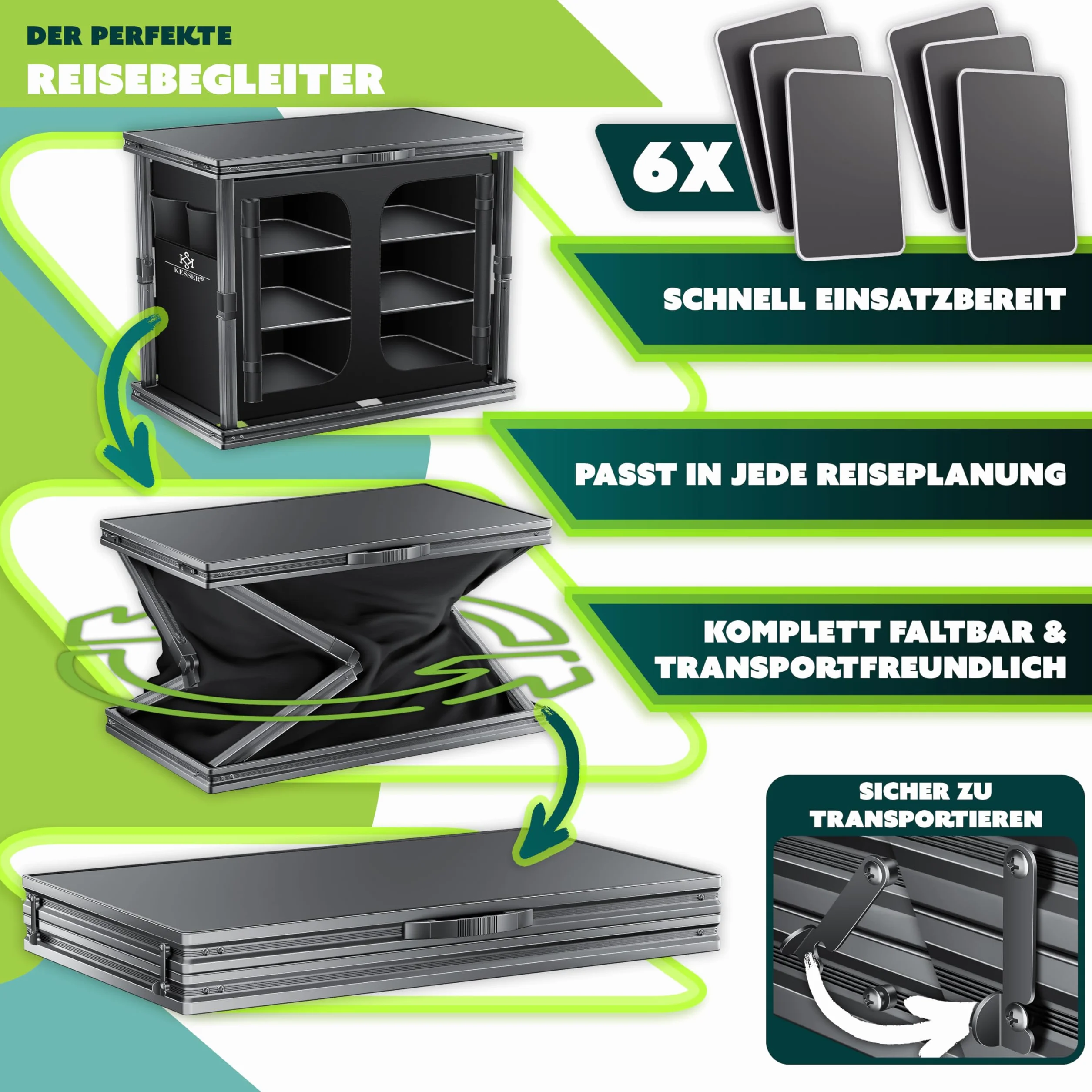 KESSER Mobiletto da campeggio pieghevole in alluminio 84x80 cm 6 scomparti zanzariera UV