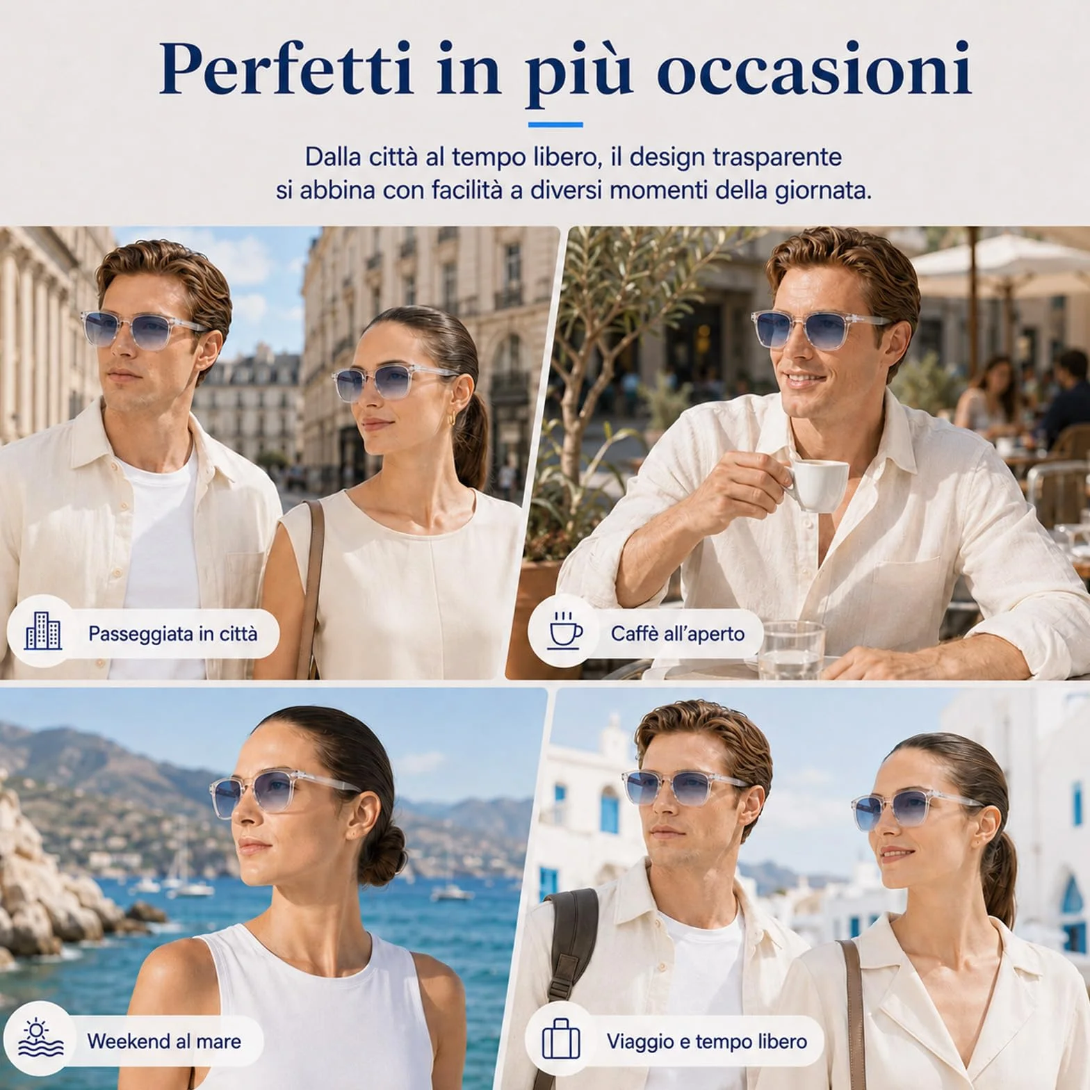 MarcoMoretti Occhiali da Sole UV400 Lenti Blu Unisex