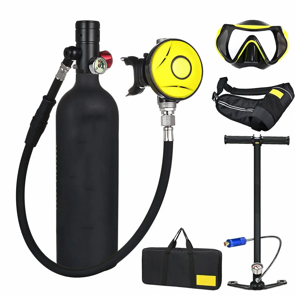 Mini bombola da Sub portatile da 1 l, attrezzatura subacquea di emergenza, durata 12 min, bottiglia resistente alla corrosione con pompa a mano ricaricabile