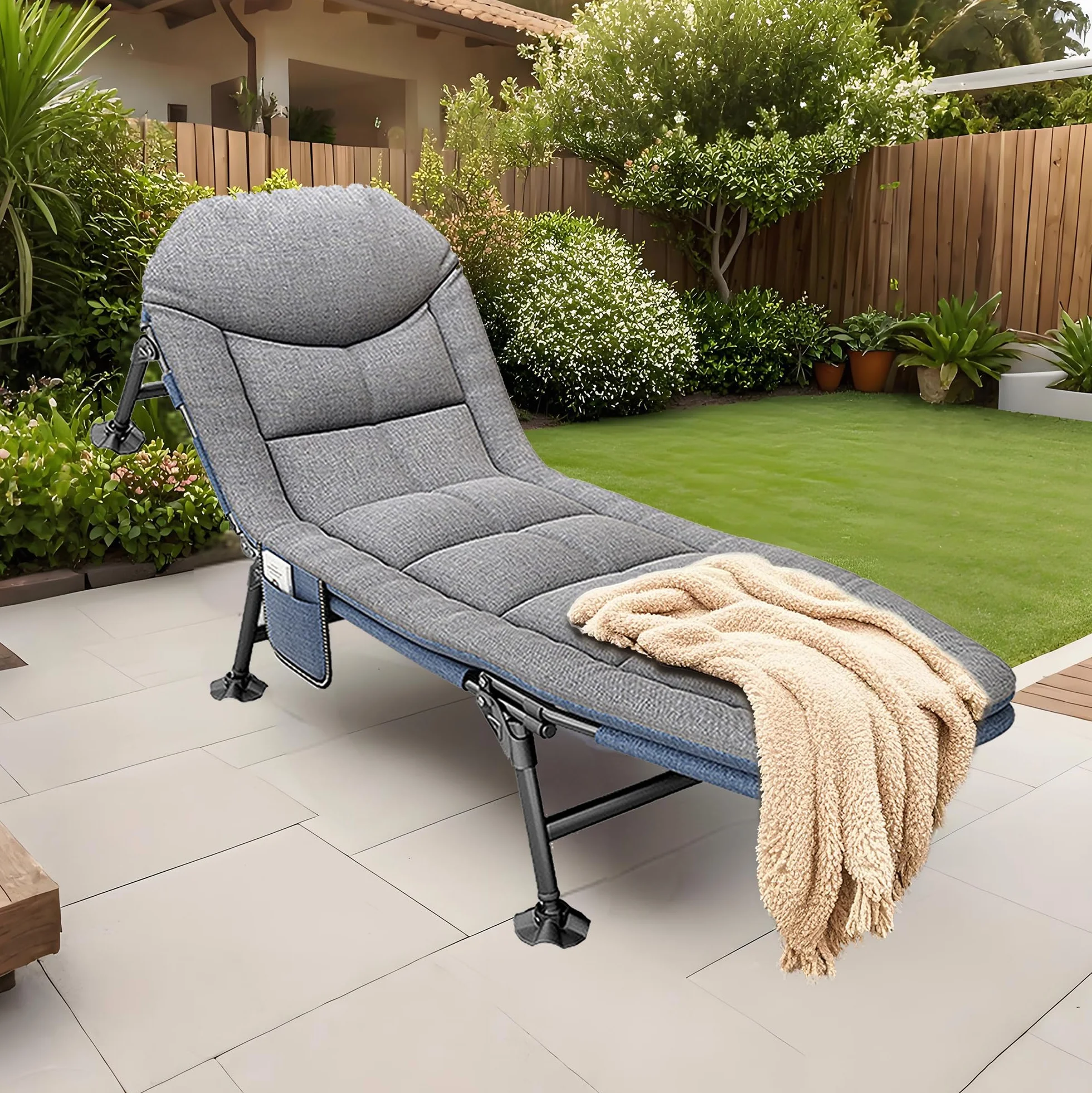 Lettino da campeggio pieghevole XXL 190x65x30 cm regolabile 5 posizioni