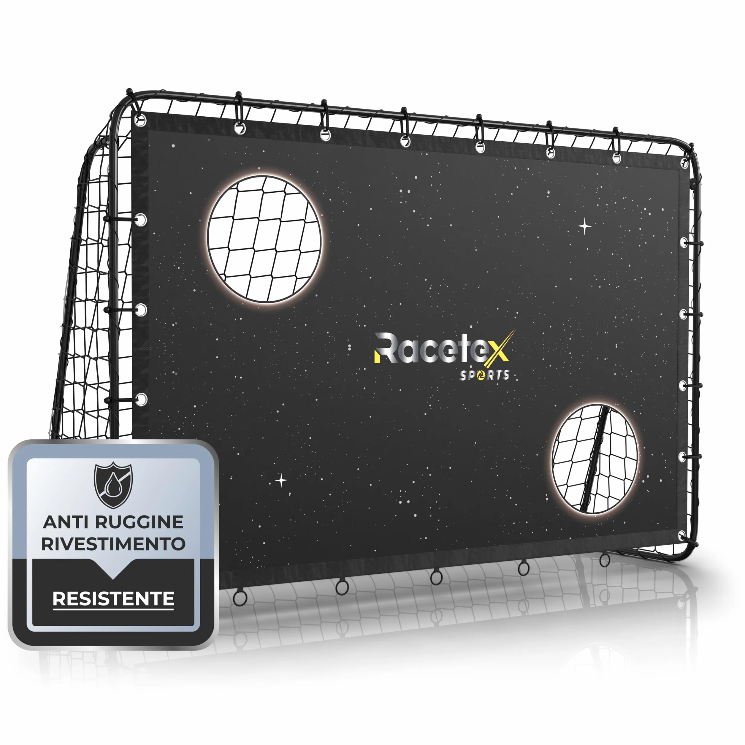 Racetex Porta Calcio per Bambini e Adulti con Parete Bersaglio e Rivestimento Anti-Ruggine