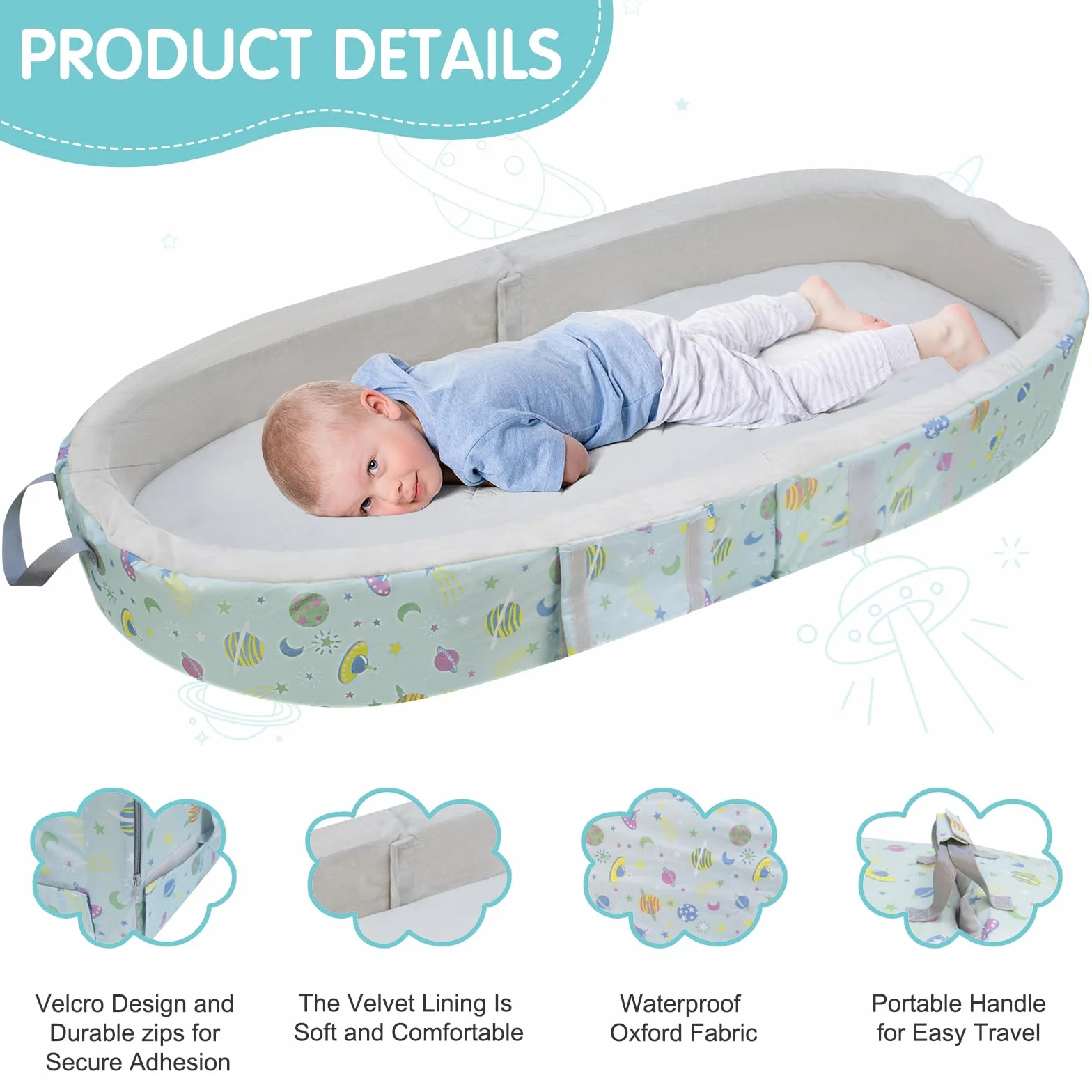 Letto da viaggio portatile e impermeabile per neonati bambini con materasso e lenzuolo lavabile