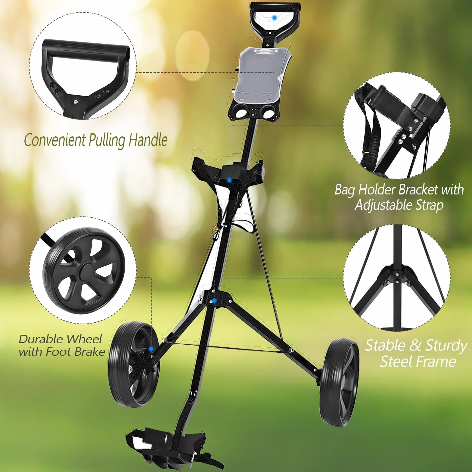LIFEZEAL Carrello da Golf Pieghevole a 2 Ruote, Trolley da Golf in Ferro con Tabellone Segnapunti