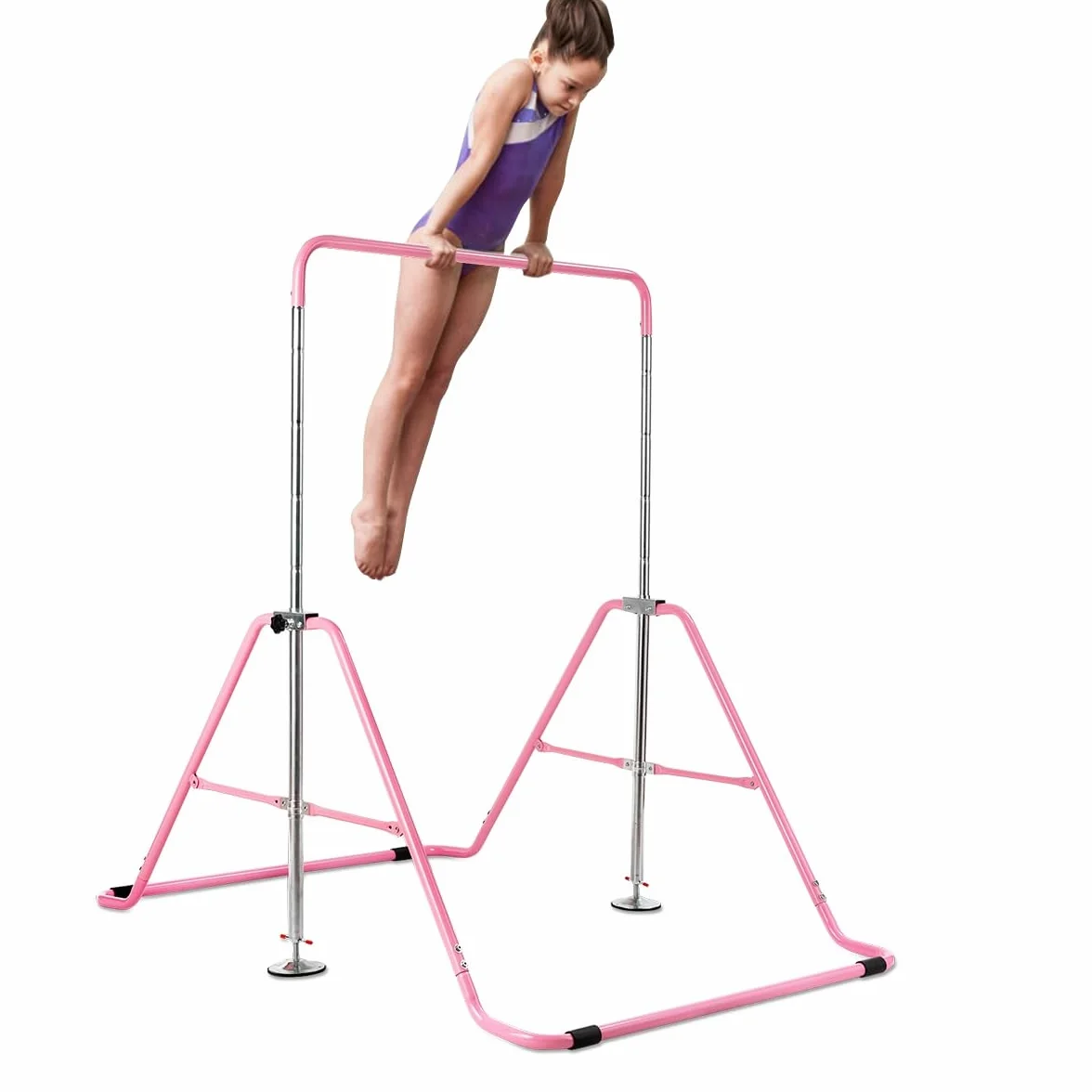 COSTWAY Sbarra Ginnastica Artistica Pieghevole, Altezza Regolabile 90-142 cm, Barra per Ginnastica per Bambini