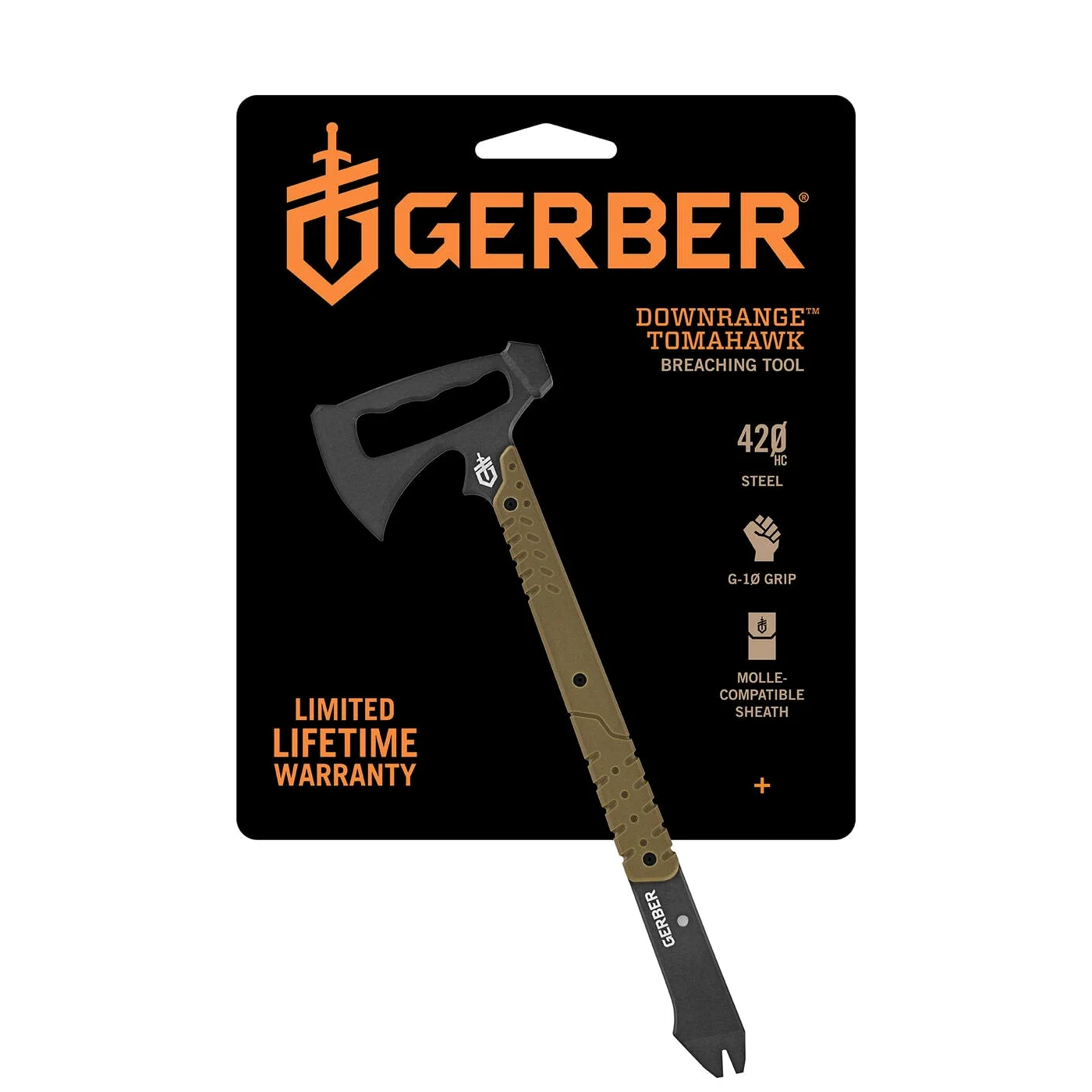 Gerber Outdoor Axe, Downrange Tomahawk, con Testa di Martello e Piede di Porco, Fondina Inclusa, Compatibile Molle, Materiale: Acciaio 420Hc, Lunghezza: 48,9 Cm, Peso: 862 G (Senza Fondina), 30-000715