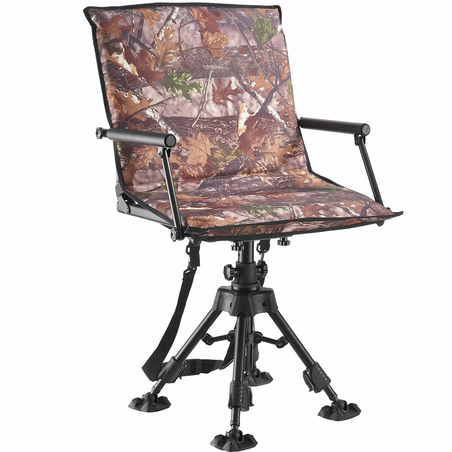 VEVOR Sedia da Caccia Campeggio Pieghevole, Sedia da Pesca con Braccioli, Altezza Regolabile Capacità di Carico 158 kg, Rotazione Silenziosa a 360°, Altezza Seduta 420-625 mm, Giardino, Esterno