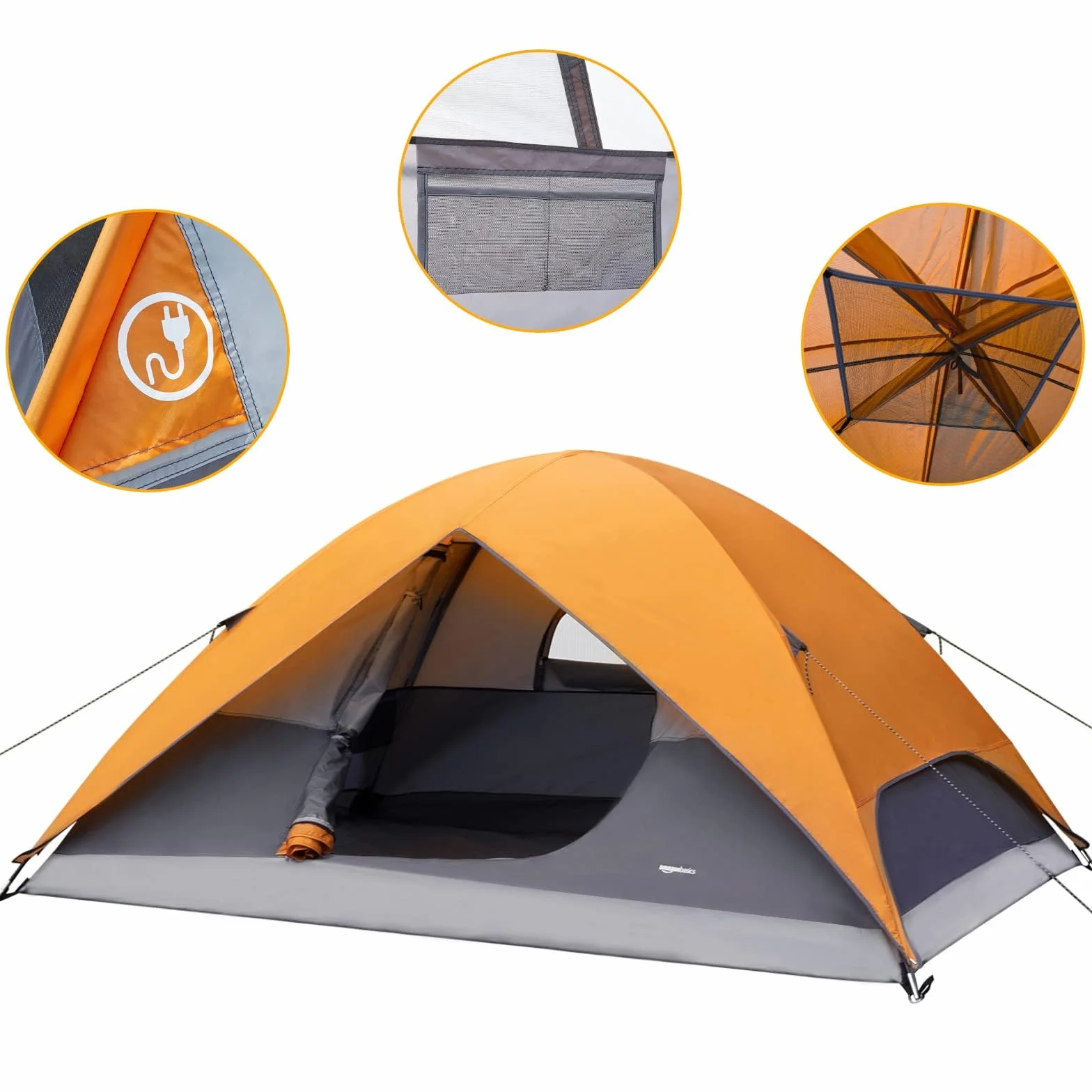 Amazon Basics Tenda da campeggio a cupola 6 persone impermeabile 3 stagioni con protezione antipioggia e custodia