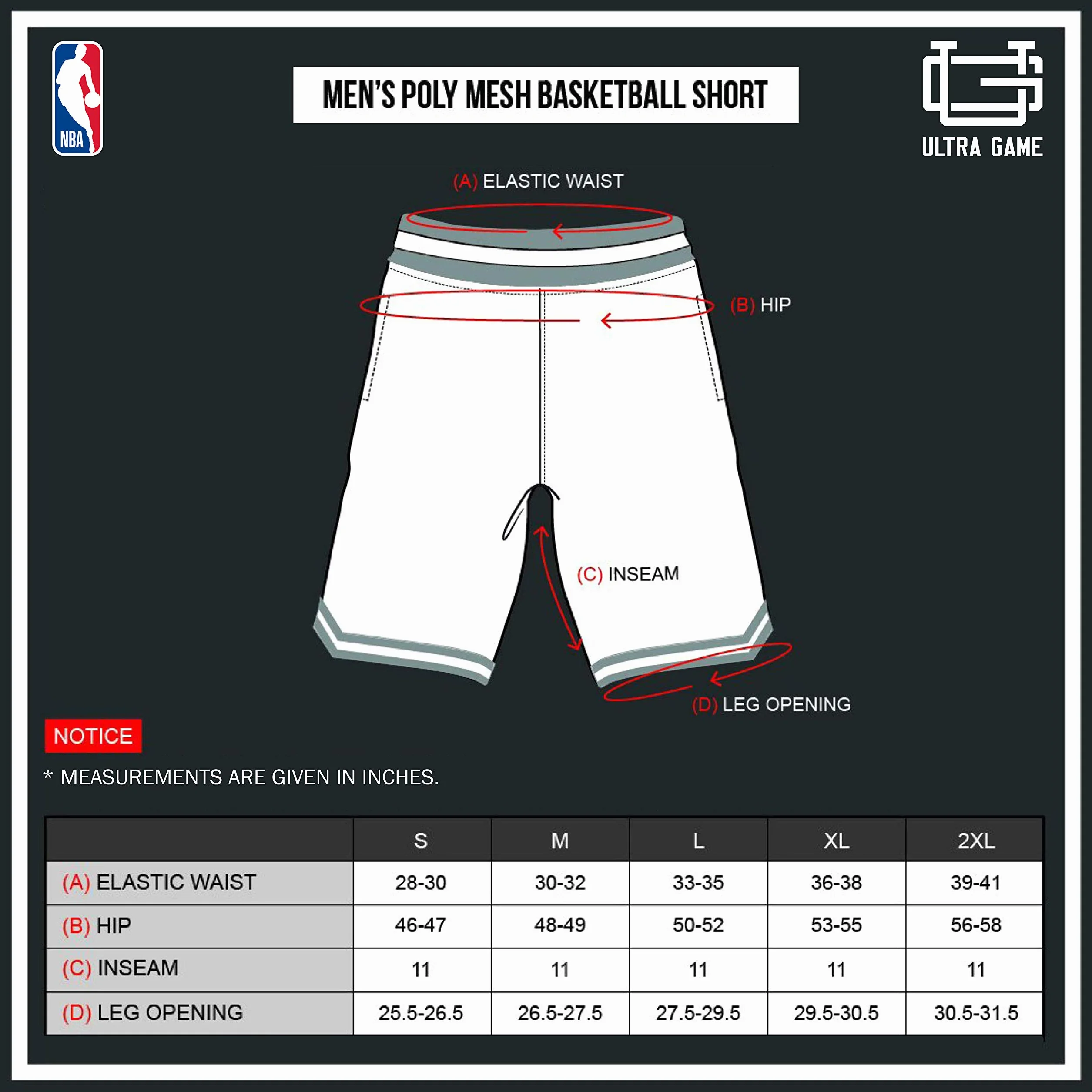 Ultra Game UNK NBA GSM3547F Woven Team Logo Poly Mesh Basket Shorts Nero, M