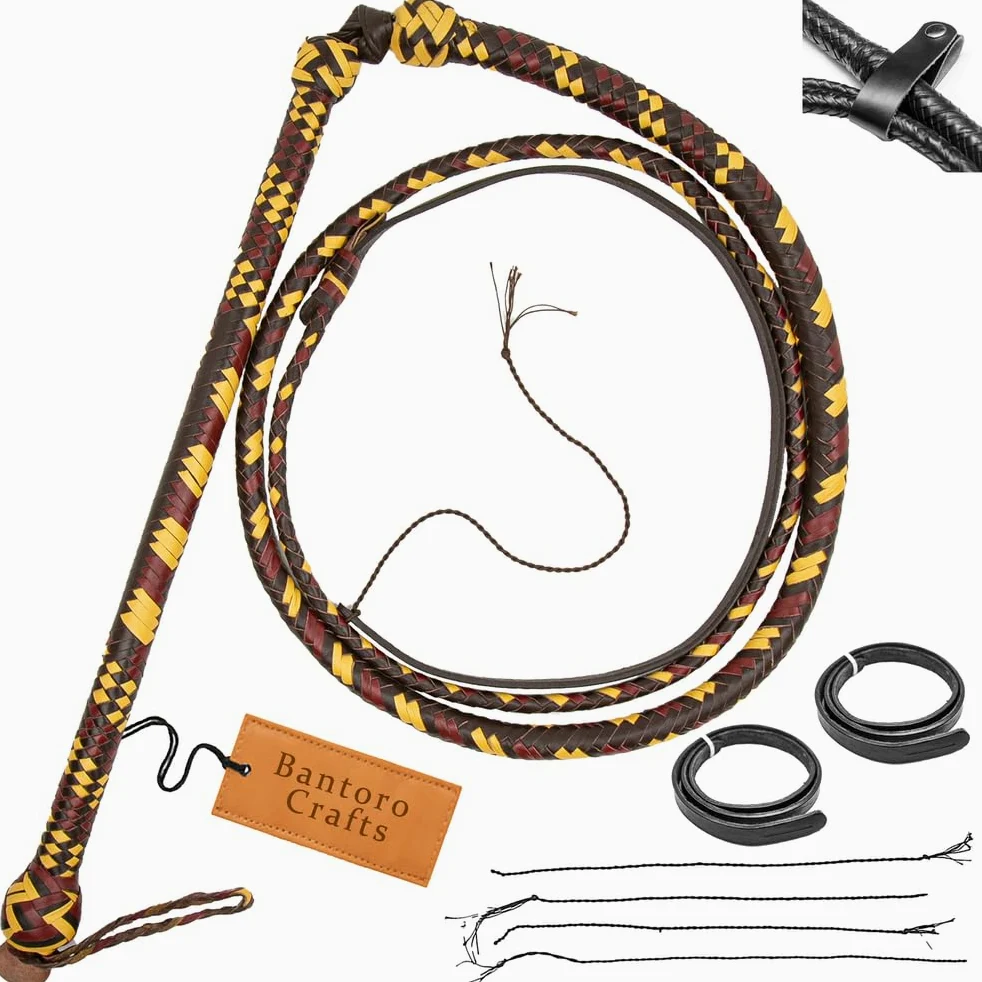 Marrone, Rosso e Crema Frusta 16 trecce Fili Pelle Intrecciata Frusta in Vera Pelle Pancia in Pelle e Supporto in Pelle all'Interno Frusta Che schiocca Forte