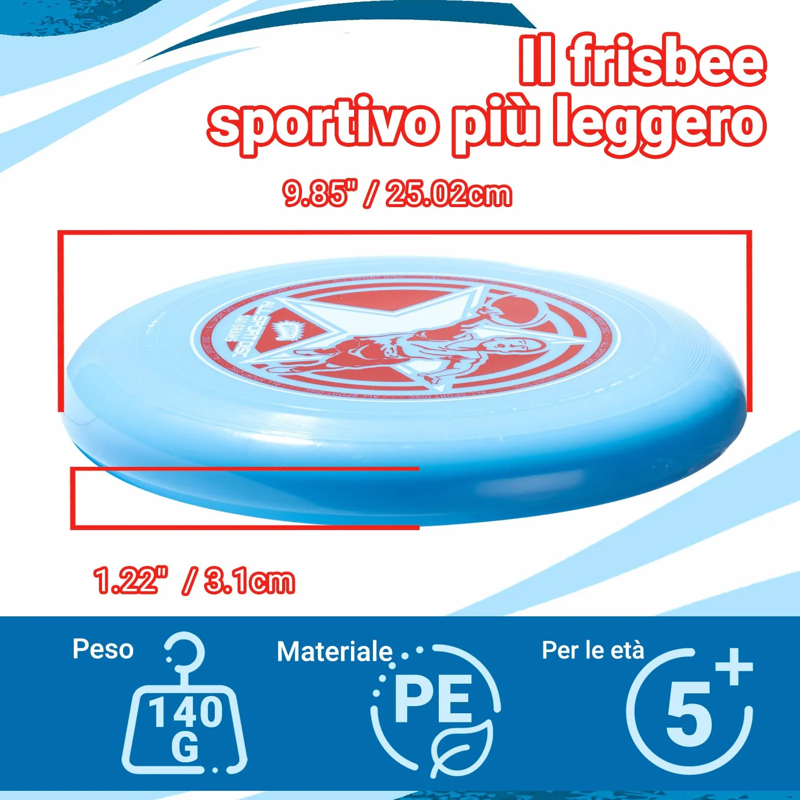 Wham-O Frisbee All Sport Disc 140g 25.02cm Impugnatura Resistente Antiscivolo per Giochi all'Aperto