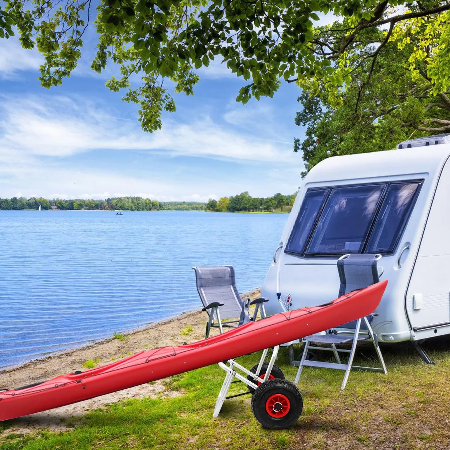 Carrello Pieghevole per Kayak in Alluminio, 100 kg, Ruote PU 26 cm, Cintura PP