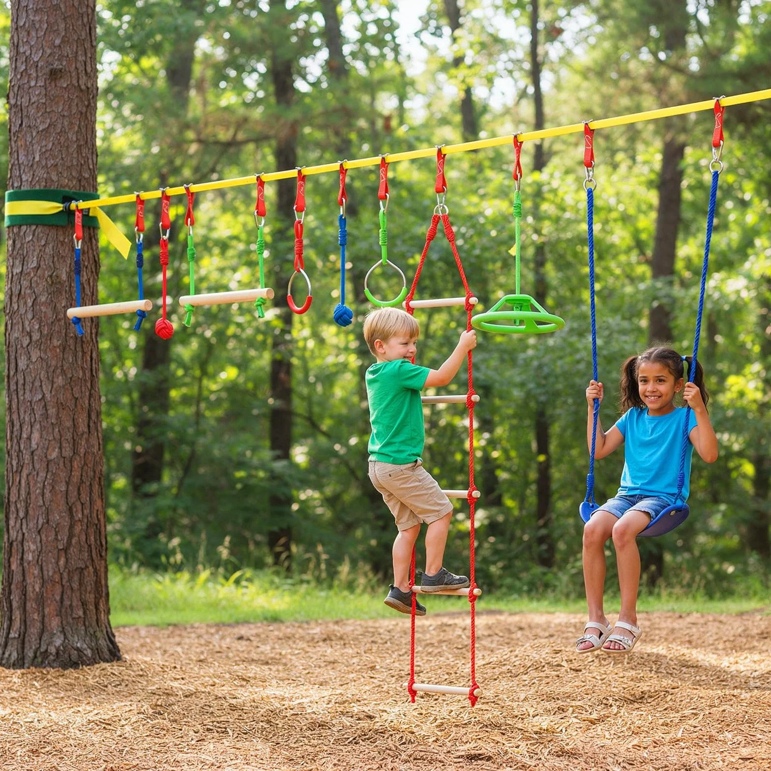 ALPIDEX Ninja Warrior Set 15 m Slackline Percorso Sospeso Ostacoli Ginnastica Bambini